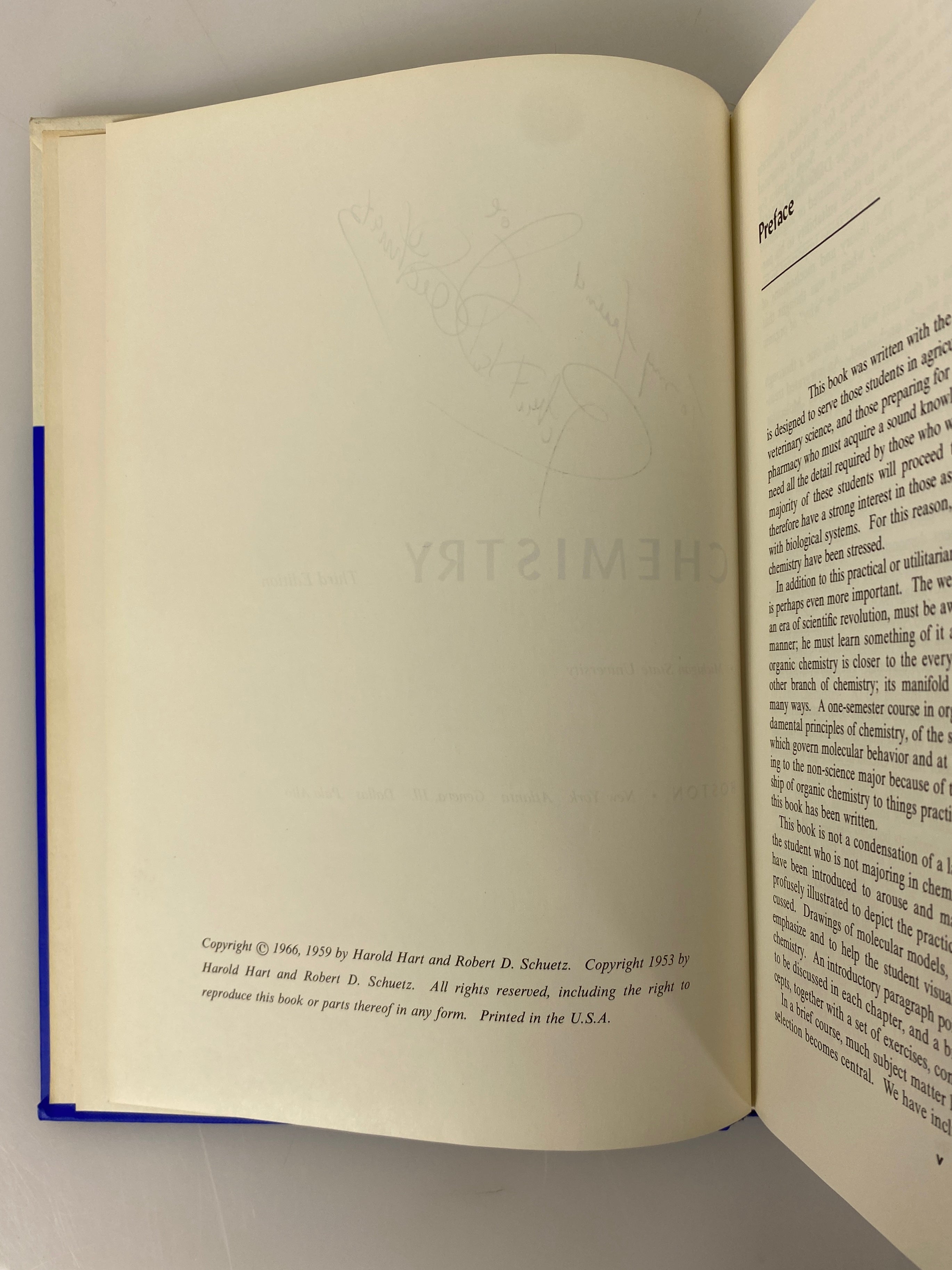 Organic Chemistry by Hart/Schuetz 1966 Signed Vintage HC Textbook