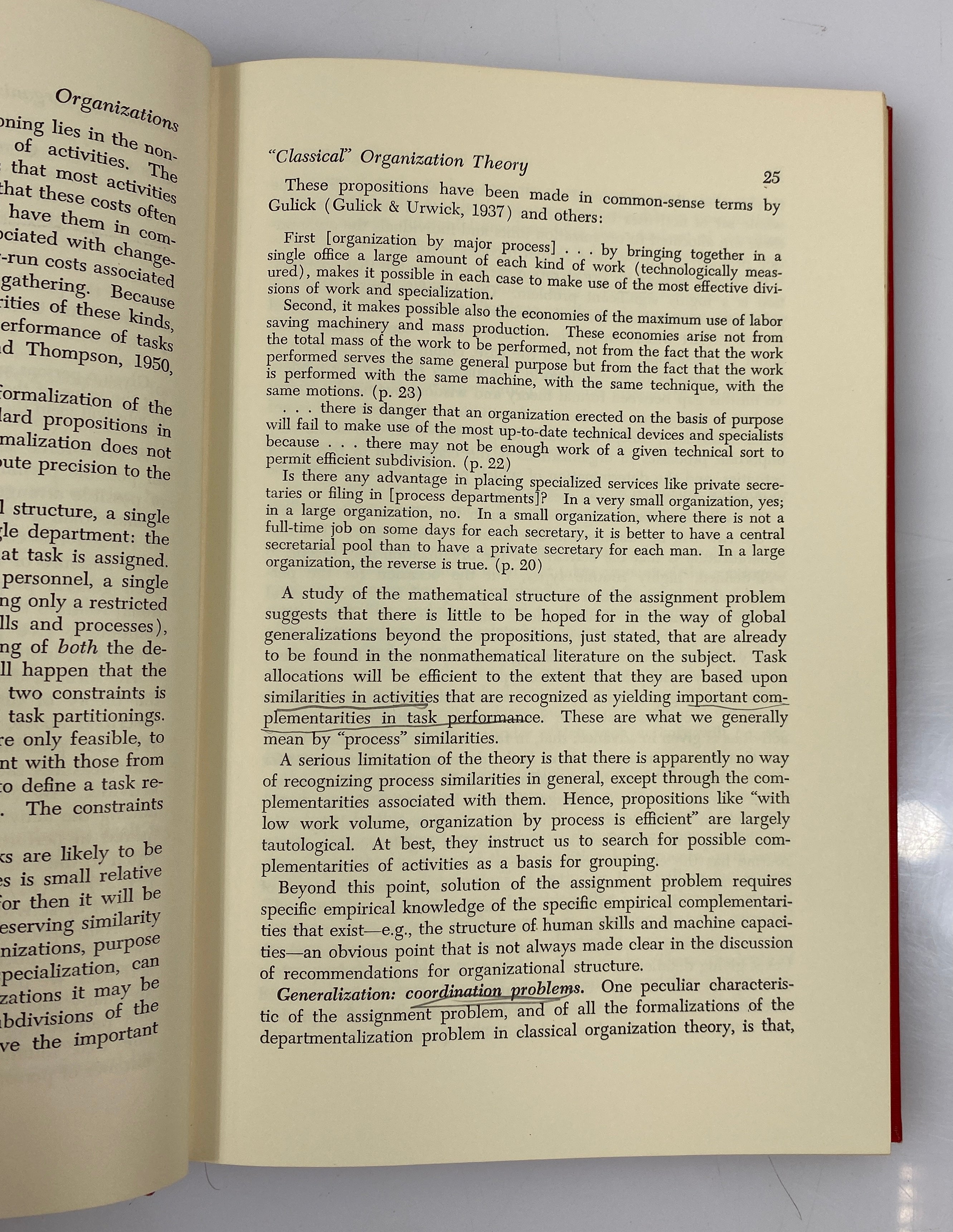 Organizations by James March/Herbert Simon 1966 Seventh Printing HC