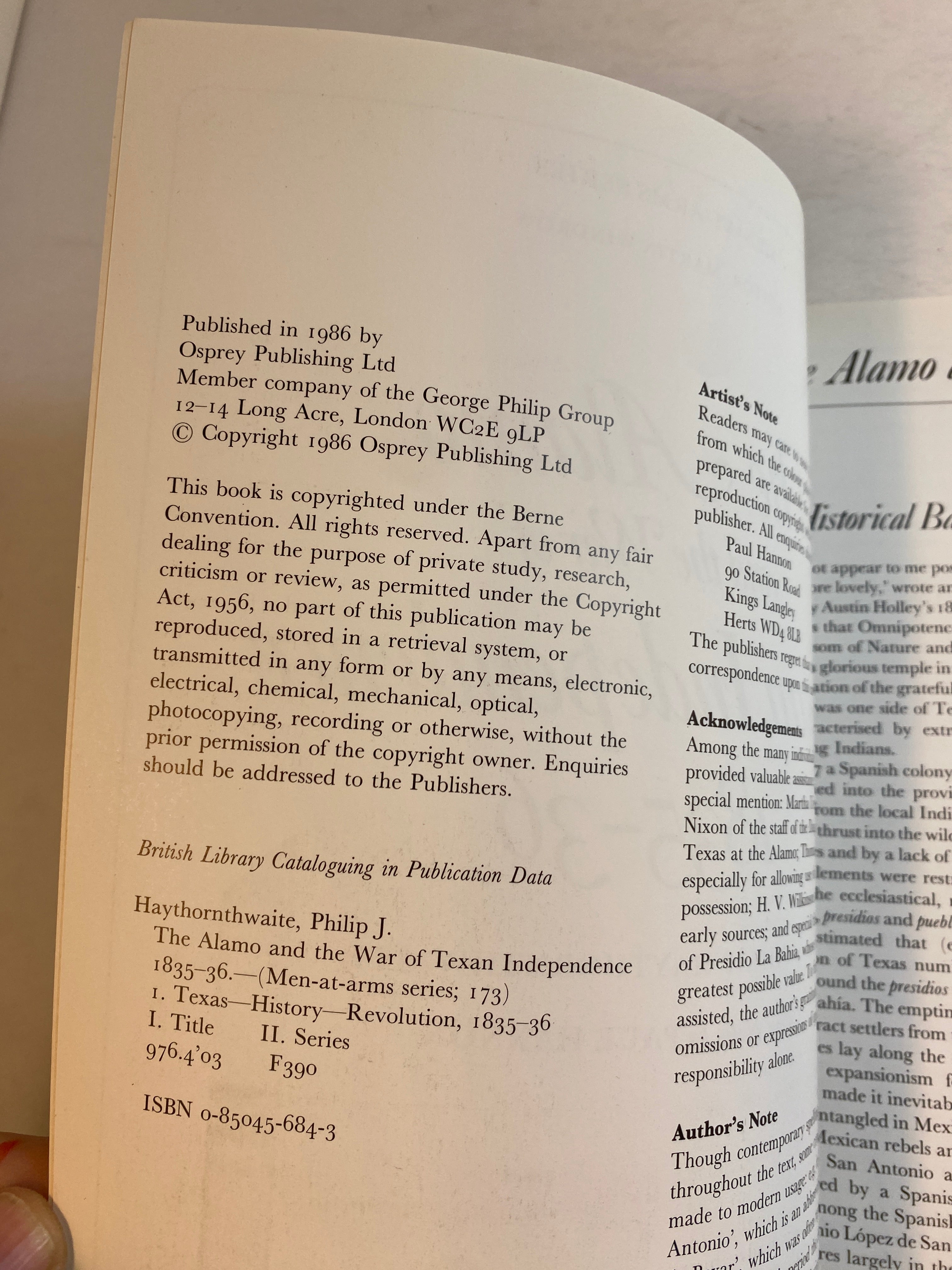 Osprey Men-At-Arms Series #173 Alamo Texas Independence 1835-1836 1986