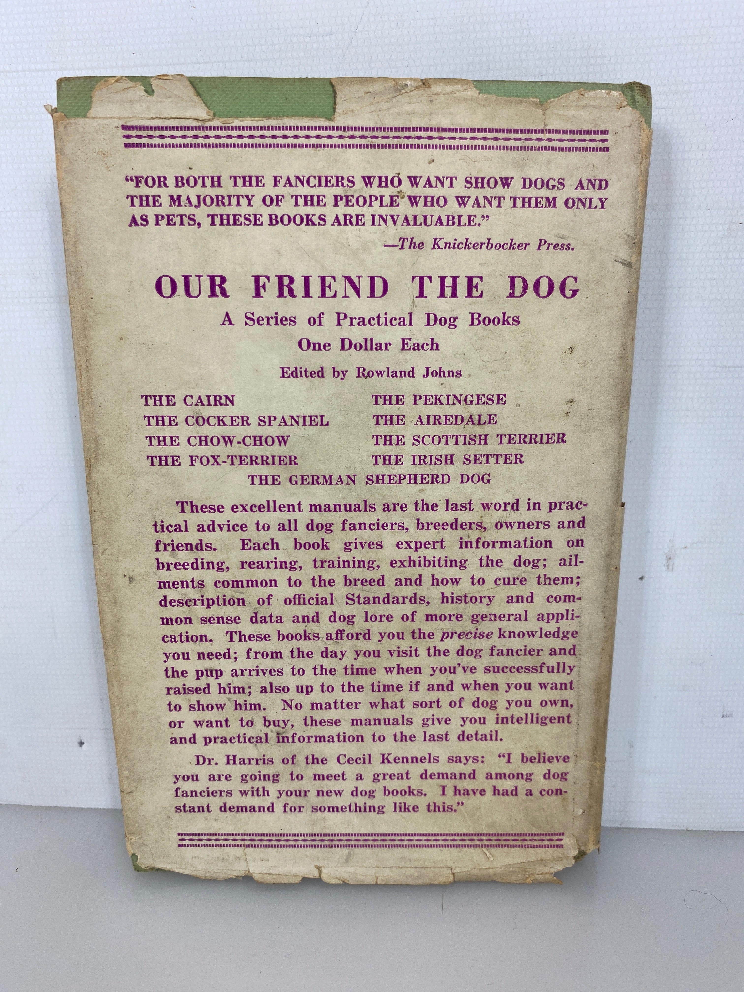 Our Friend the Scottish Terrier by Rowland Johns 1933 Vintage HC DJ