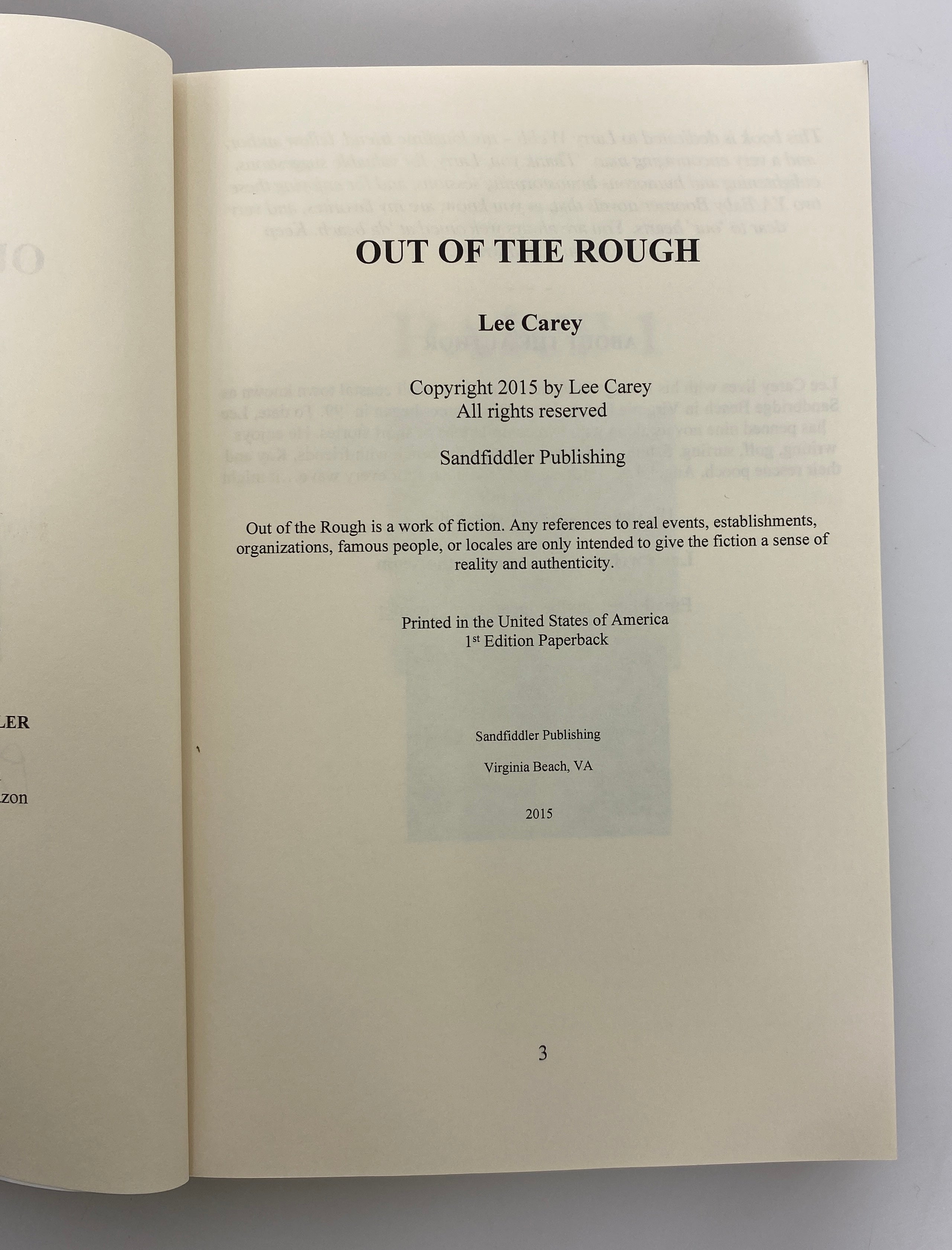 Out of the Rough by Lee Carey 2015 1st Edition Signed/Inscribed SC