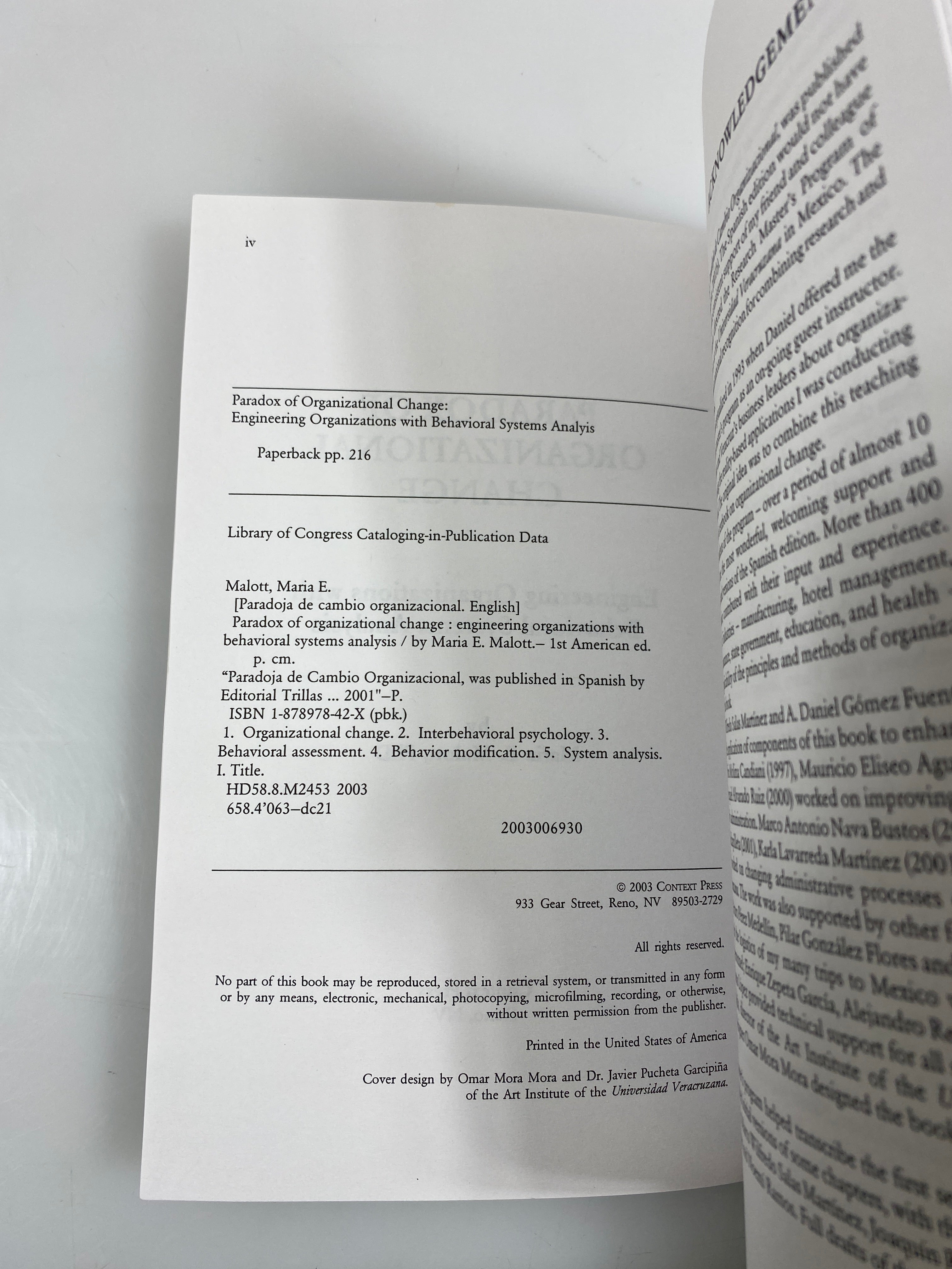 Paradox of Organizational Change by Malott 2003 SC