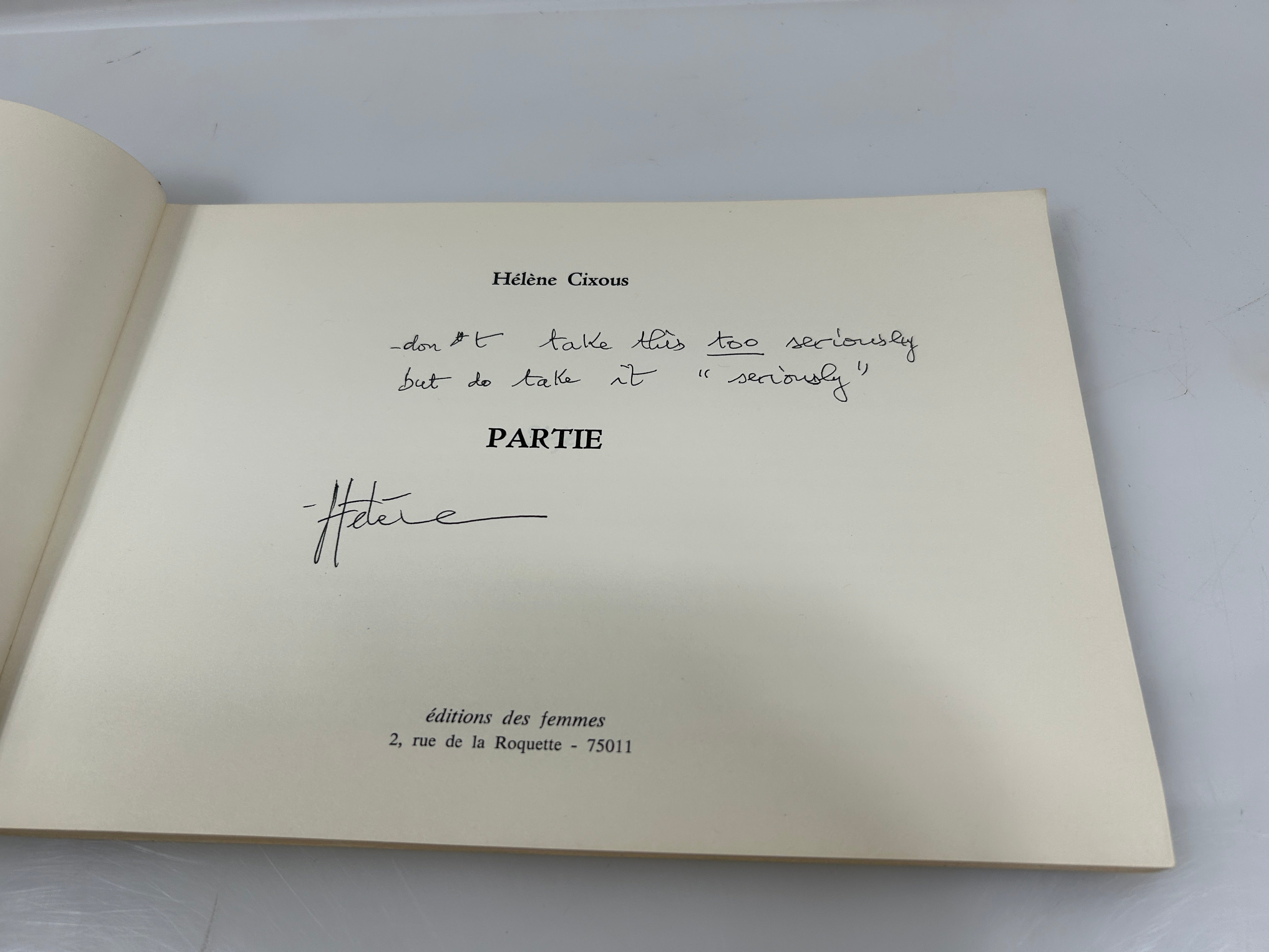Partie *signed* by Hélène Cixous French Edition Des Femmes 1976 SC