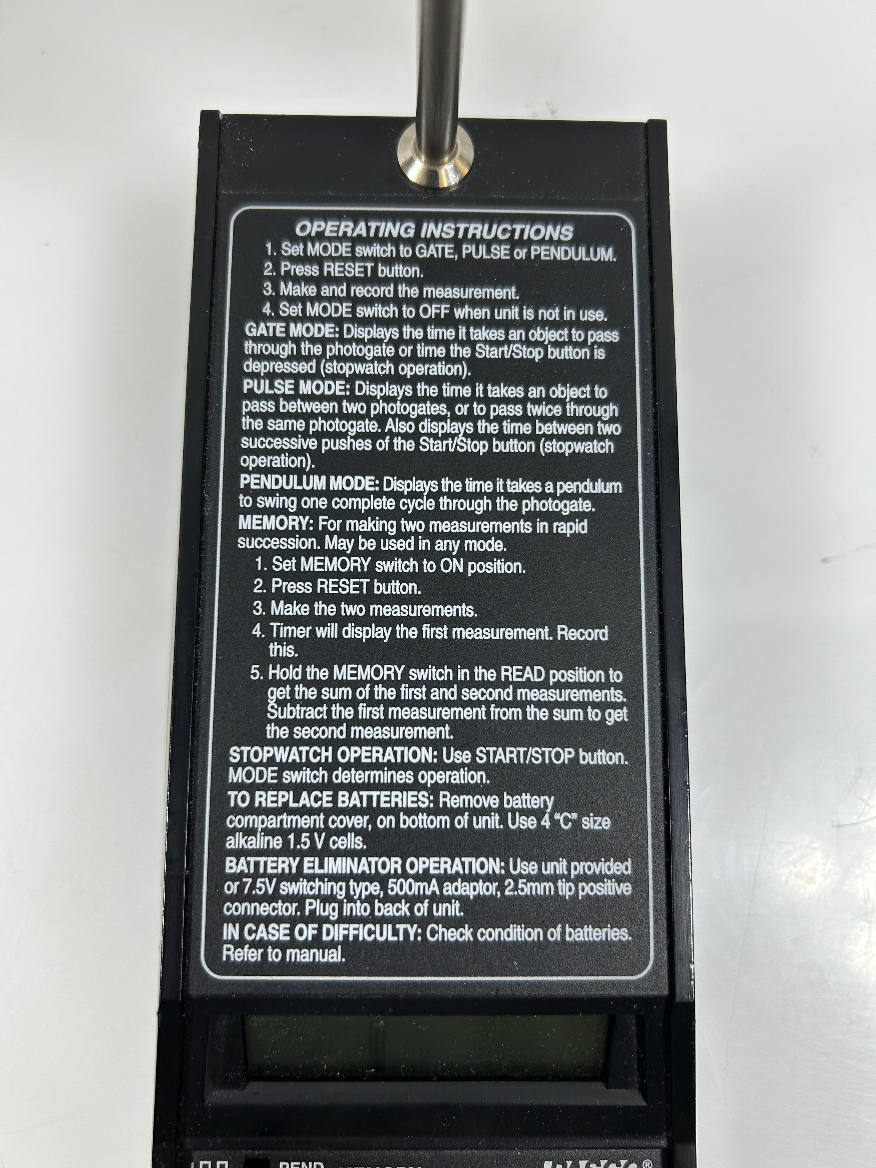 Pasco Photogate Timer with Memory