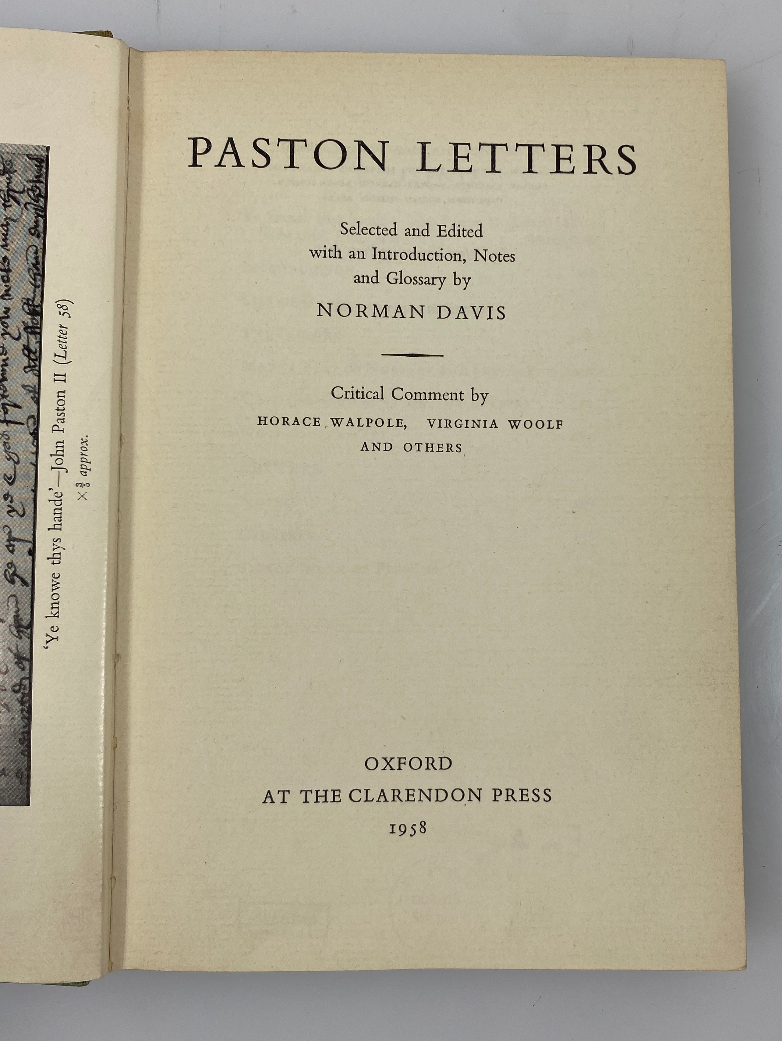 Paston Letters Norman Davis Oxford University Press 1958 HC
