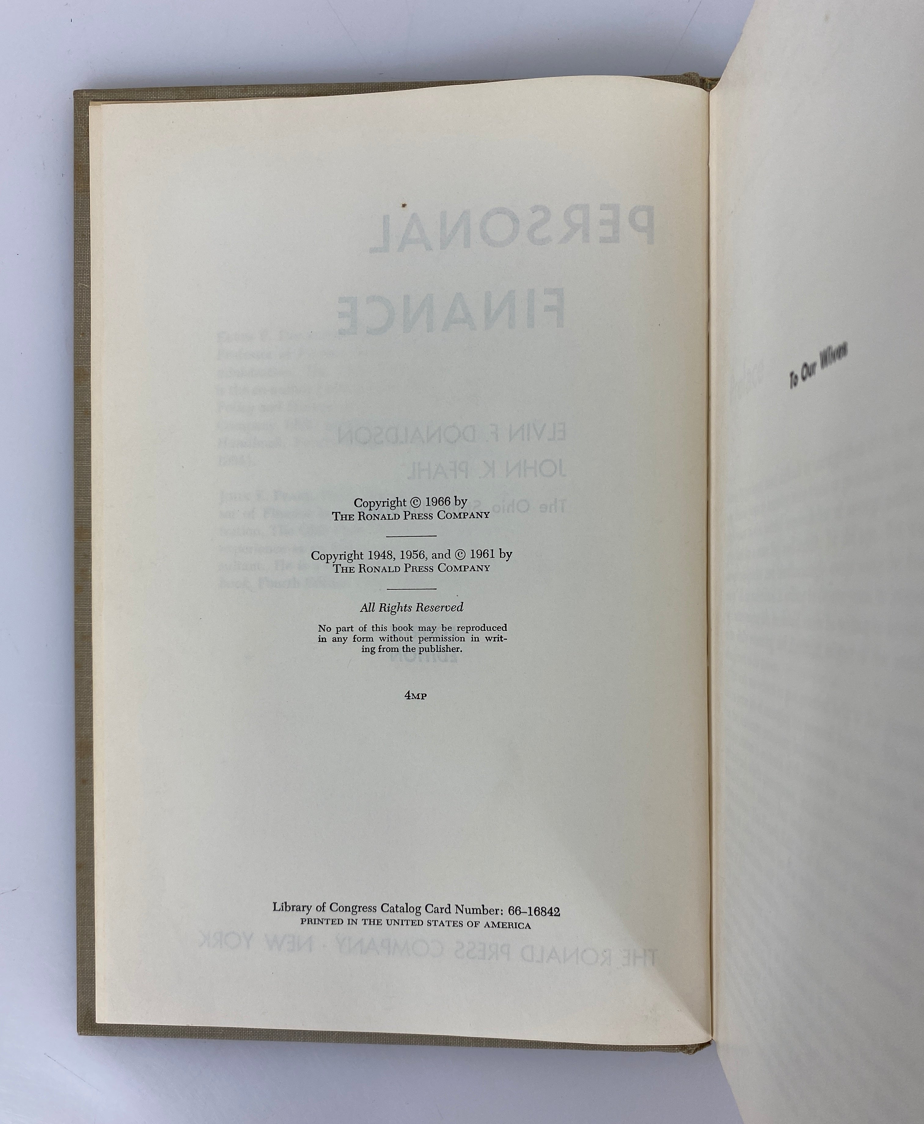 Personal Finance by Donaldson/Pfahl 1966 Fourth Edition HC