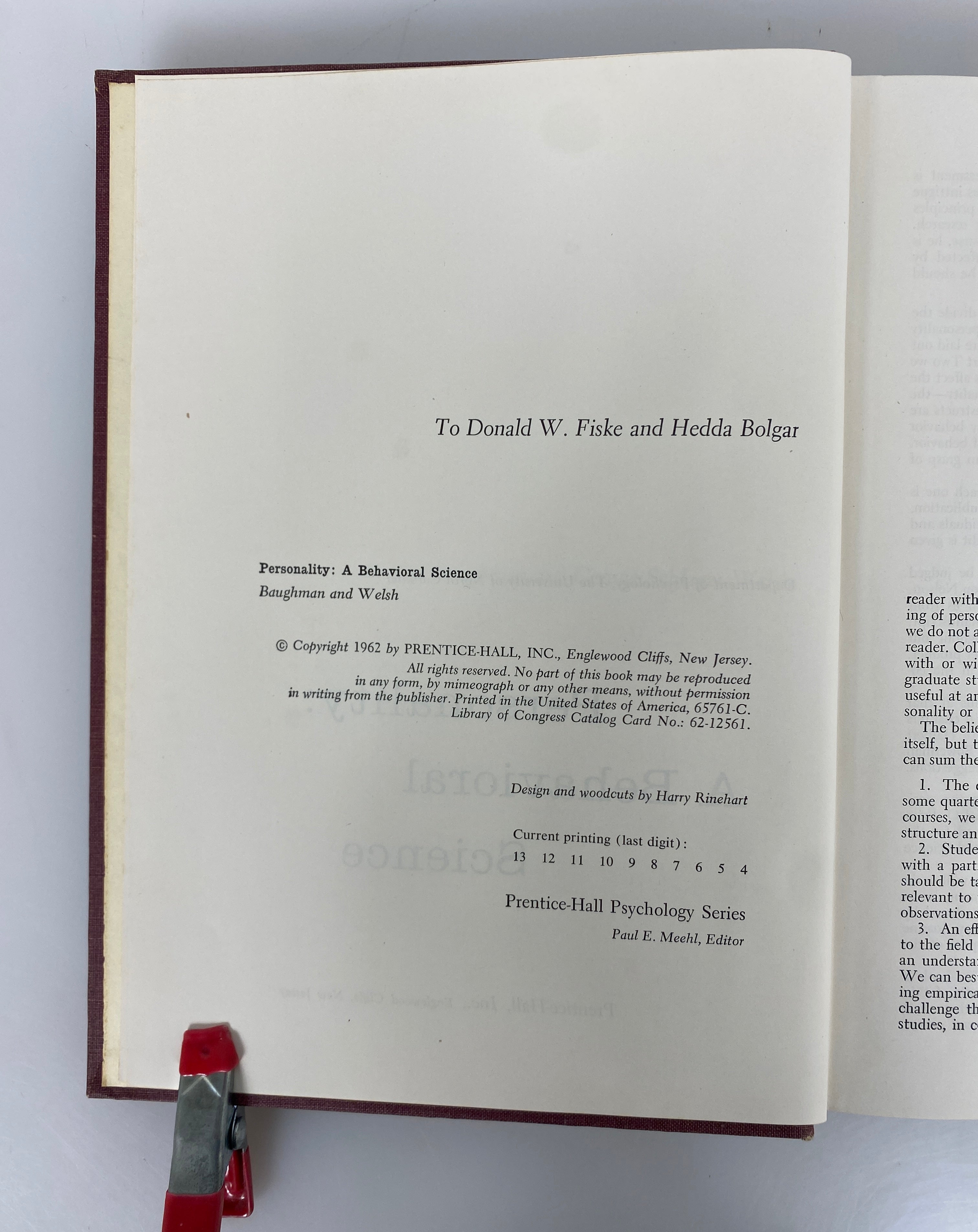 Personality: A Behavioral Science Baughman/Welsh 1962 HC Text