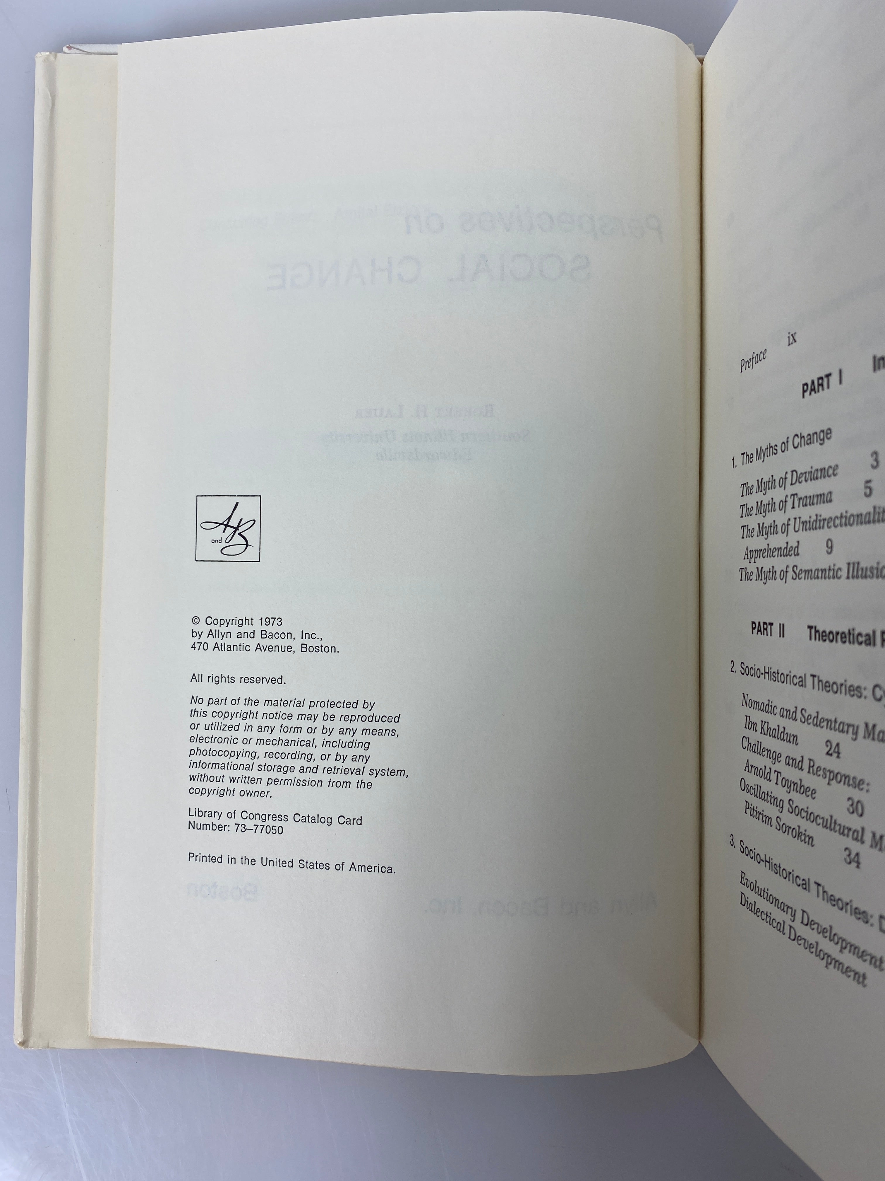 Perspectives on Social Change by Robert H. Lauer 1973 First Edition HCDJ