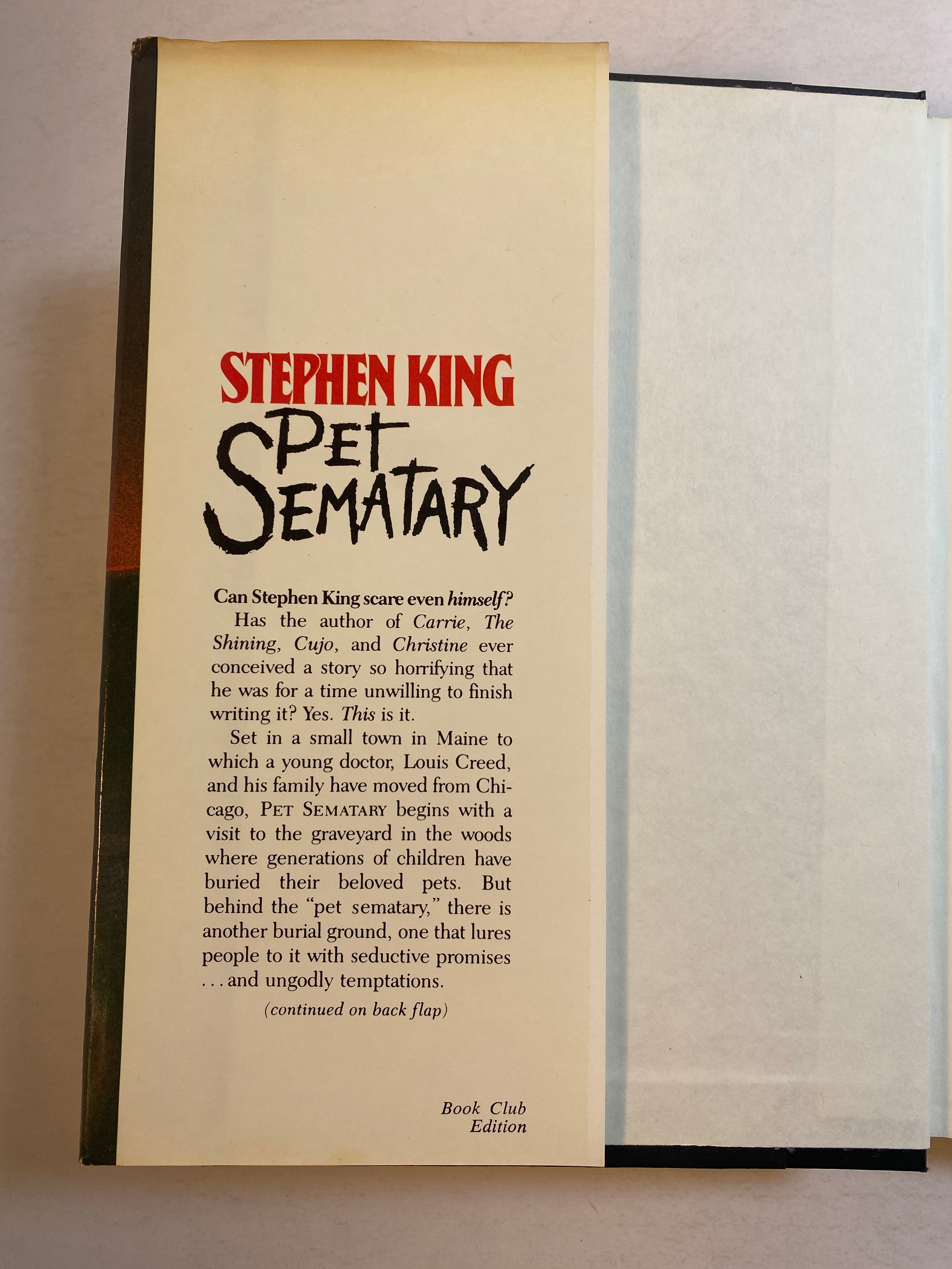 Pet Sematary by Stephen King HCDJ 1983 Book Club Edition