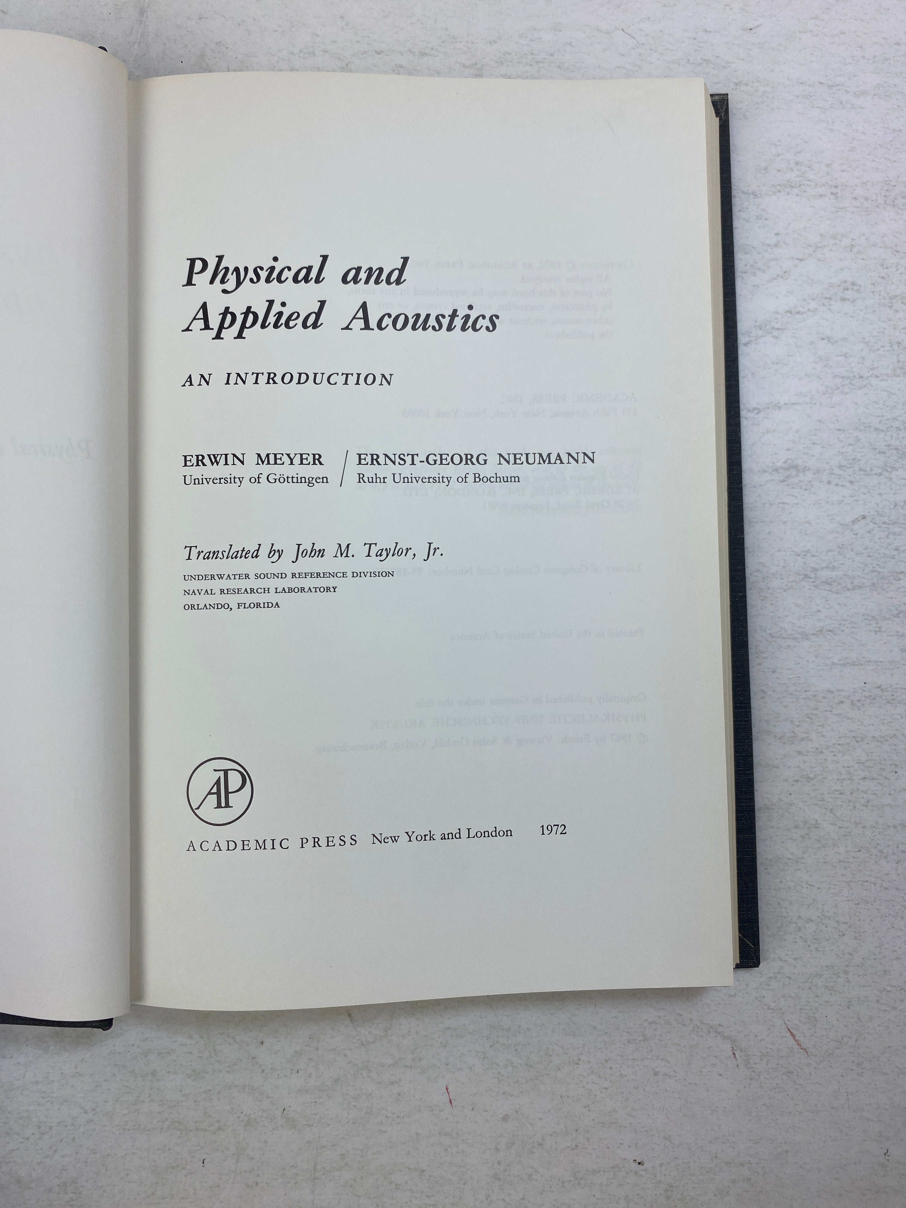 Physical and Applied Acoustics by Meyer/Neumann Academic Press 1972 HC