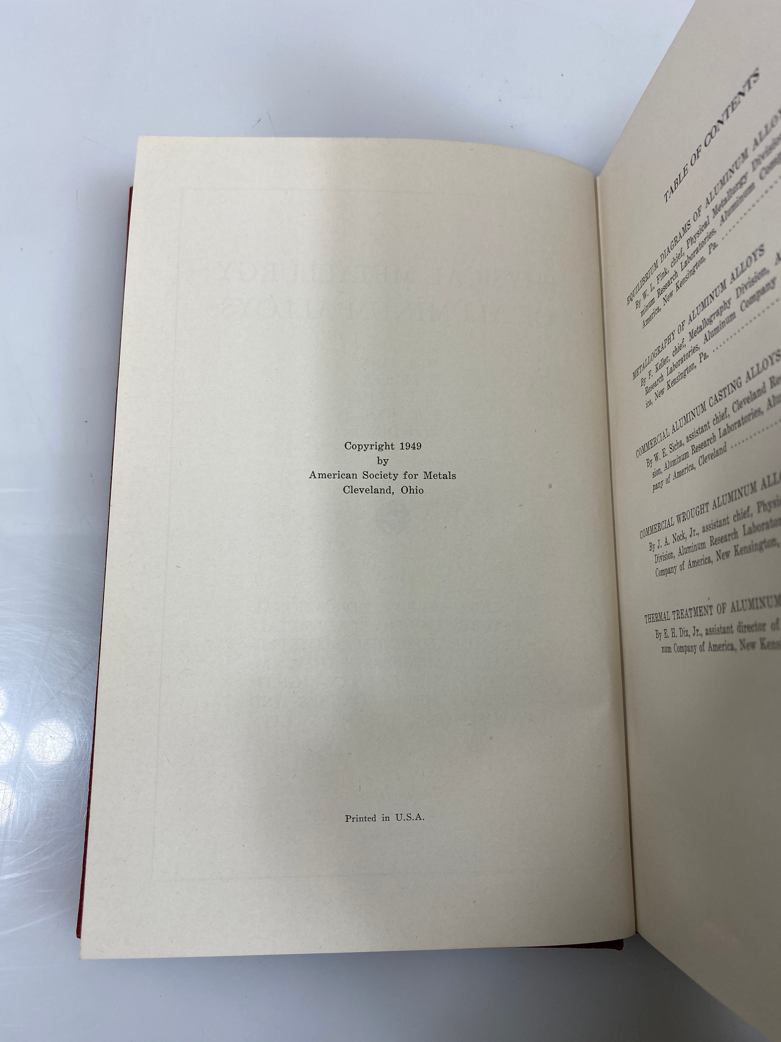 Physical Metallurgy of Aluminum Alloys American Society for Metals 1949 HC