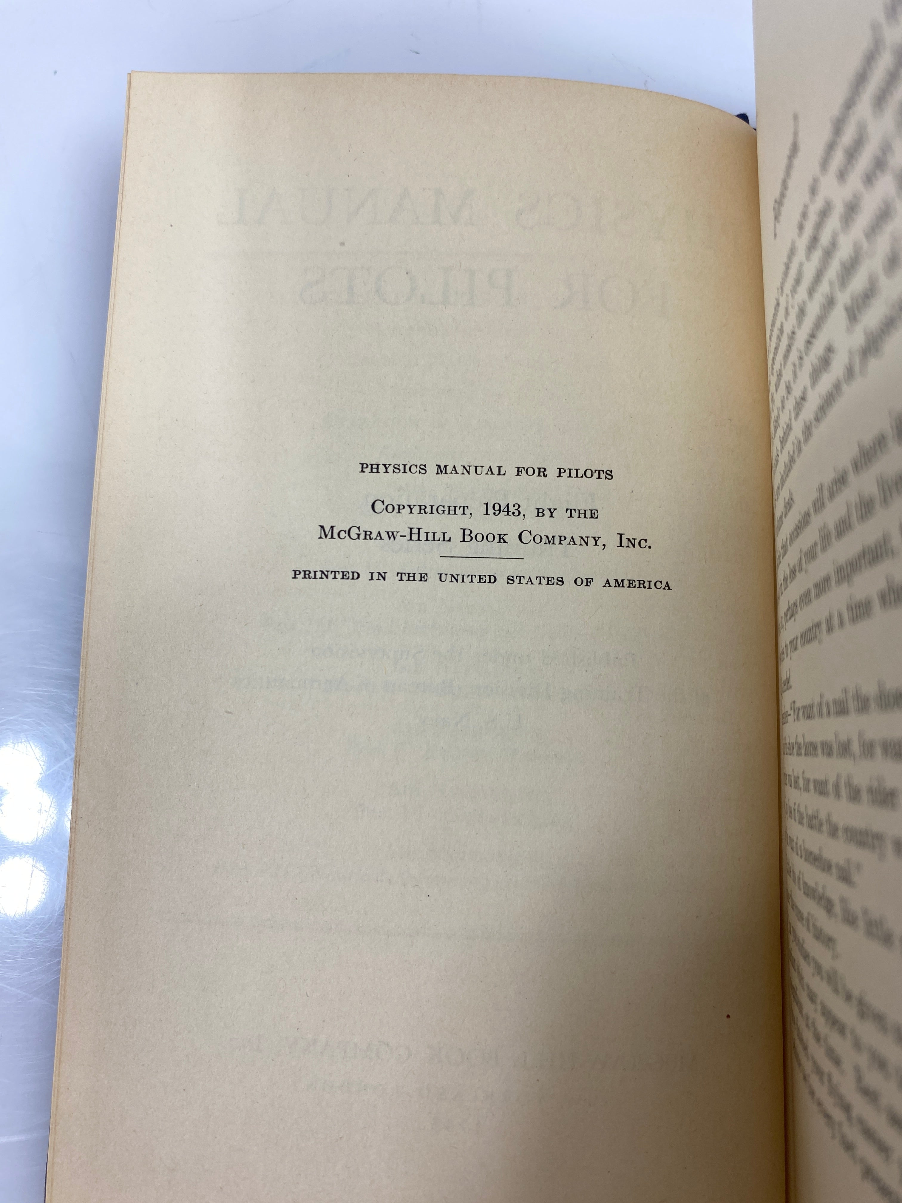 Physics Manual for Pilots U.S. Navy/McGraw-Hill 1943 HC