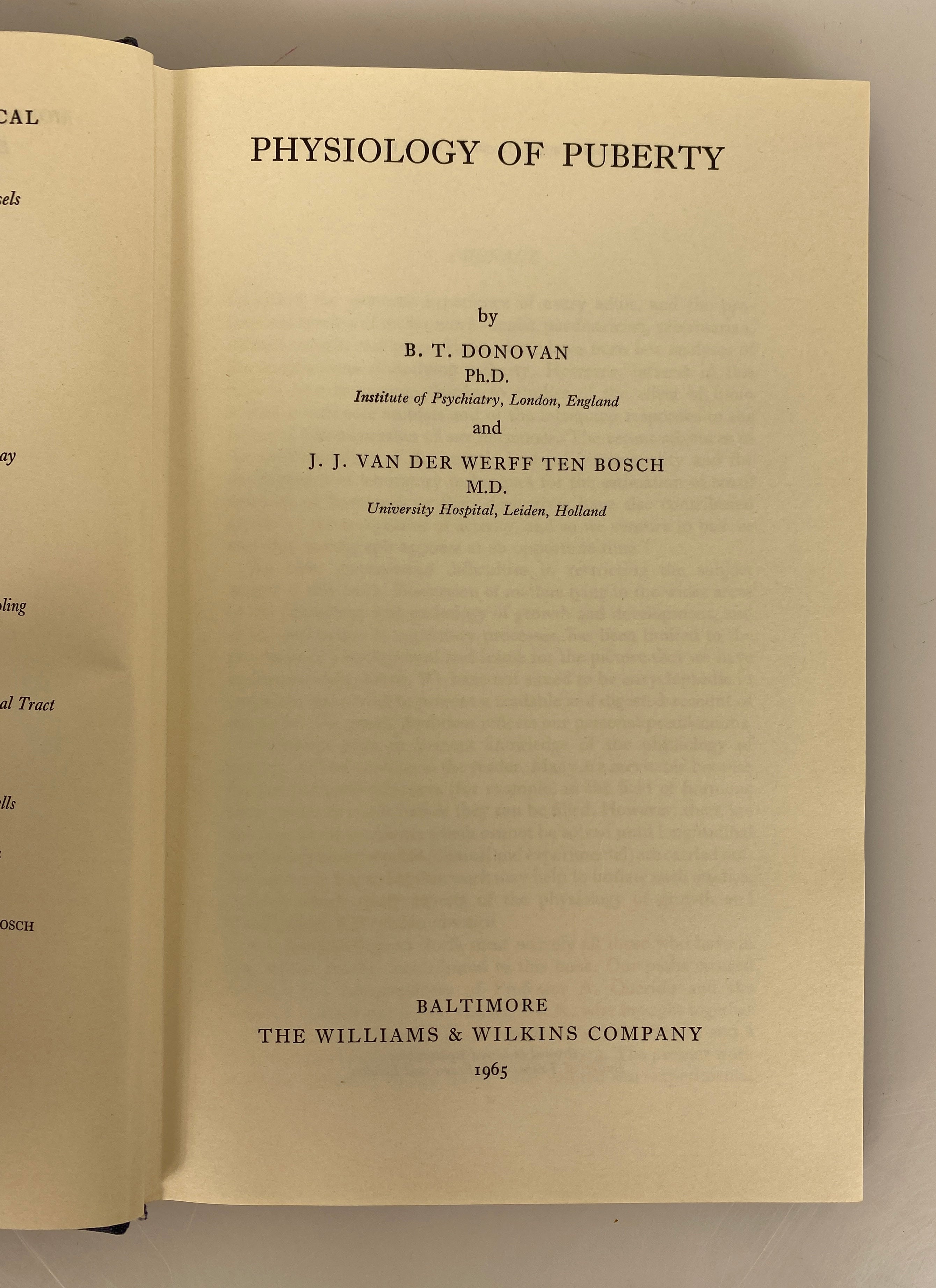 Physiology of Puberty by B.T. Donovan 1965 Vintage HC