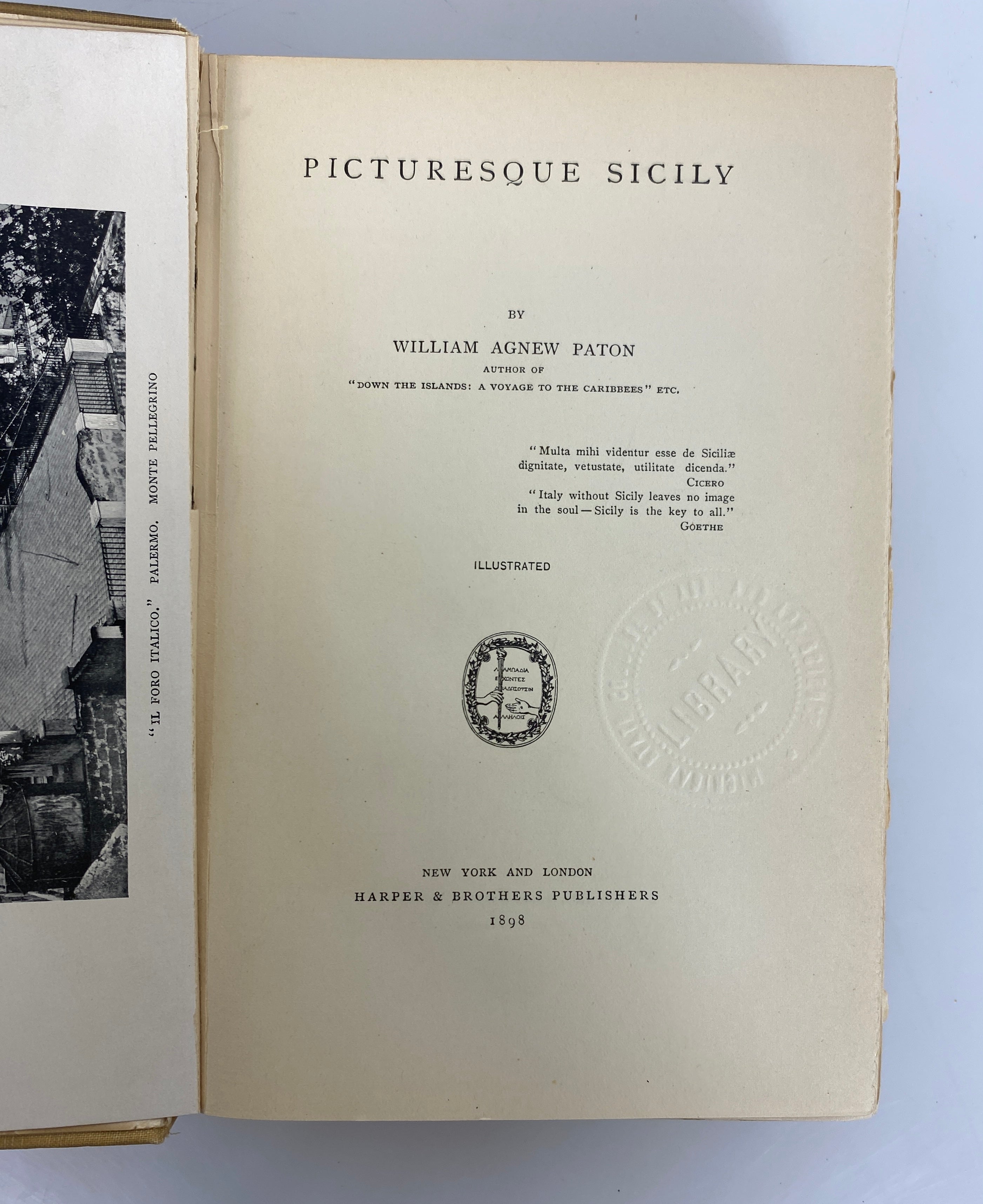 Picturesque Sicily by William Agnew Paton 1898 Antique HC Ex-Library