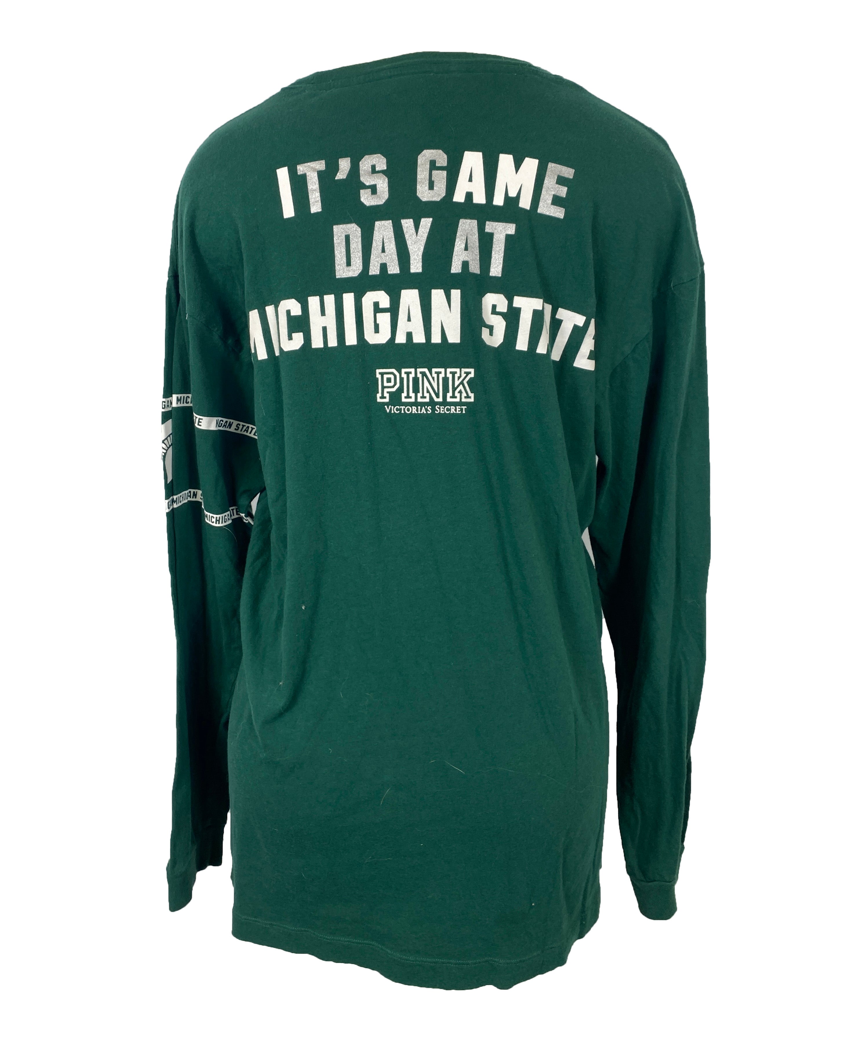 PINK Victoria's Secret Green MSU Game Day Long Sleeve Shirt Women's Size L