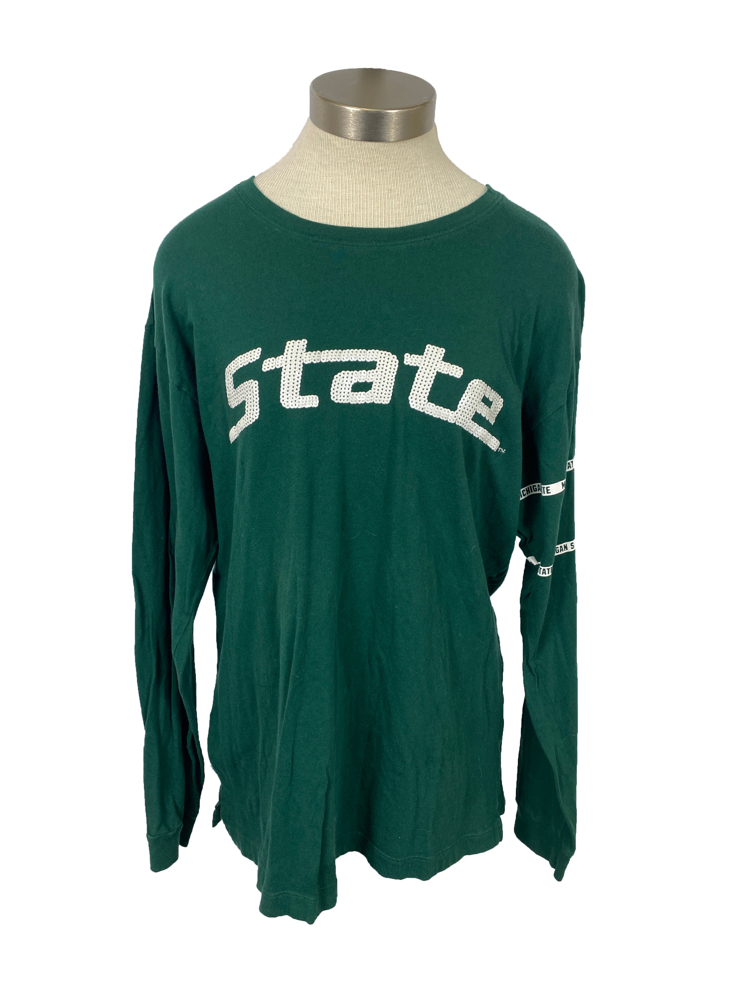 PINK Victoria's Secret Green MSU Game Day Long Sleeve Shirt Women's Size L