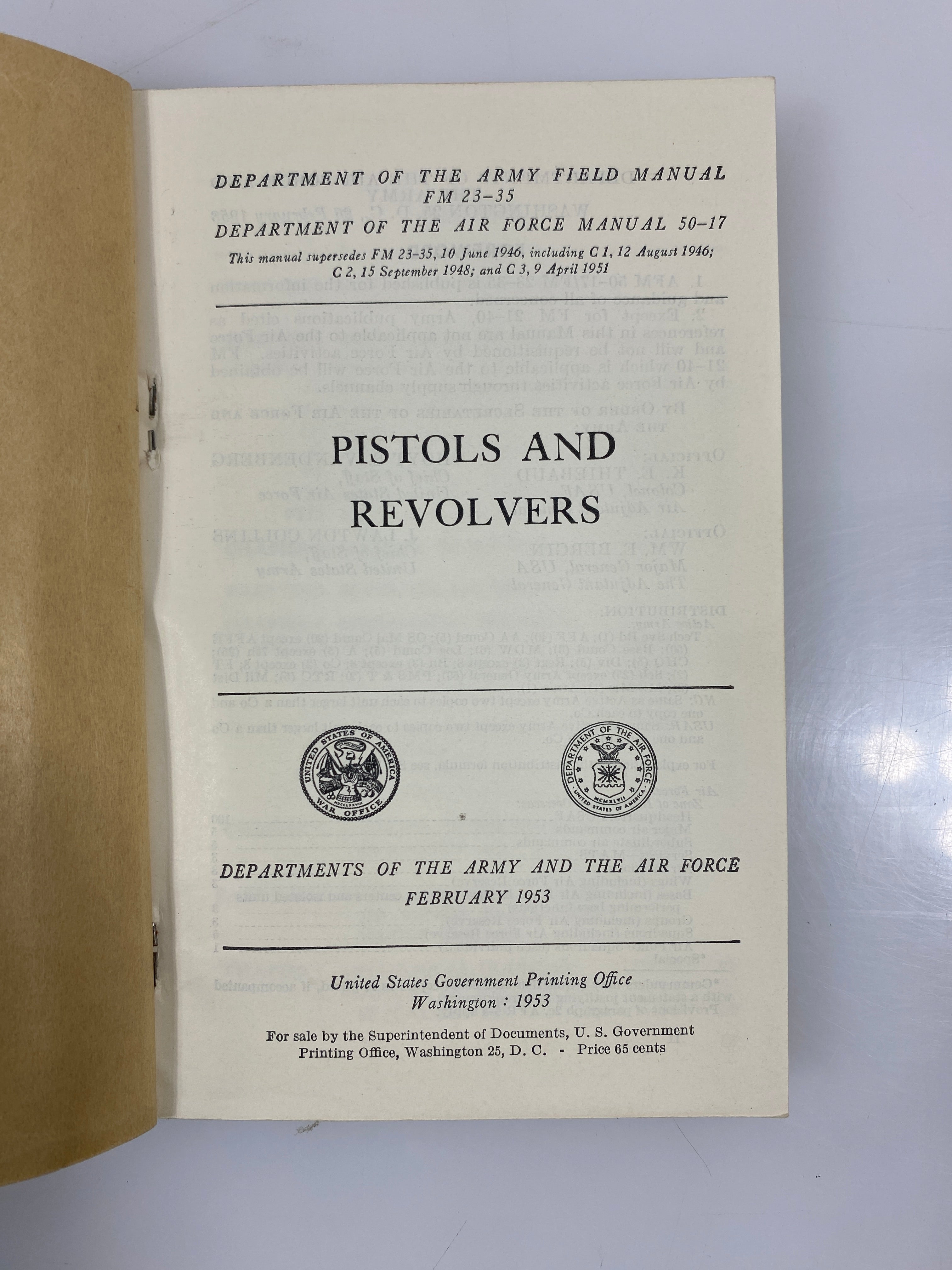Pistols and Revolvers FM 23-35 Department of the Army Feb. 1953 SC