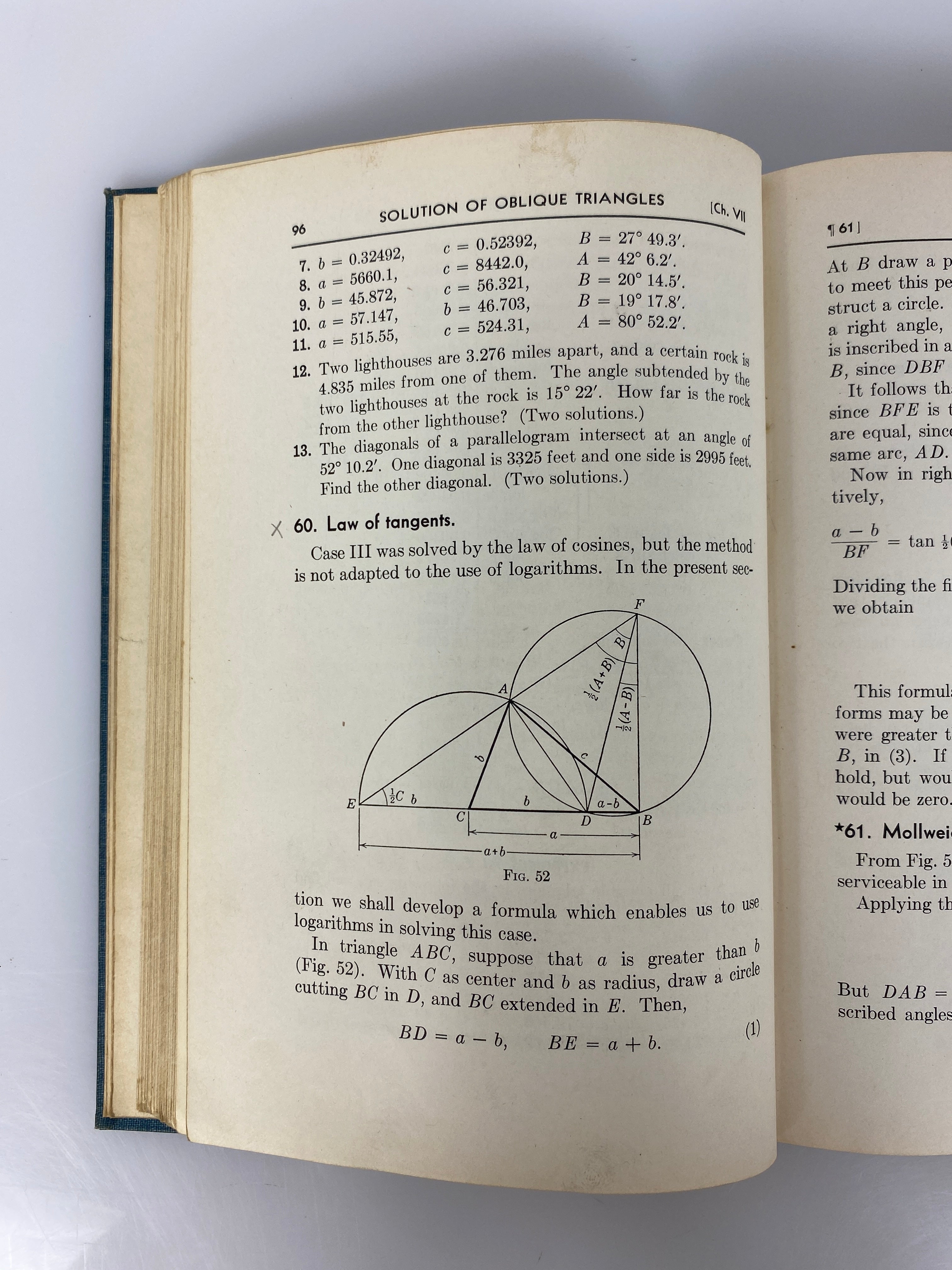Plane and Spherical Trigonometry by Paul Rider 1942 Vintage HC Textbook