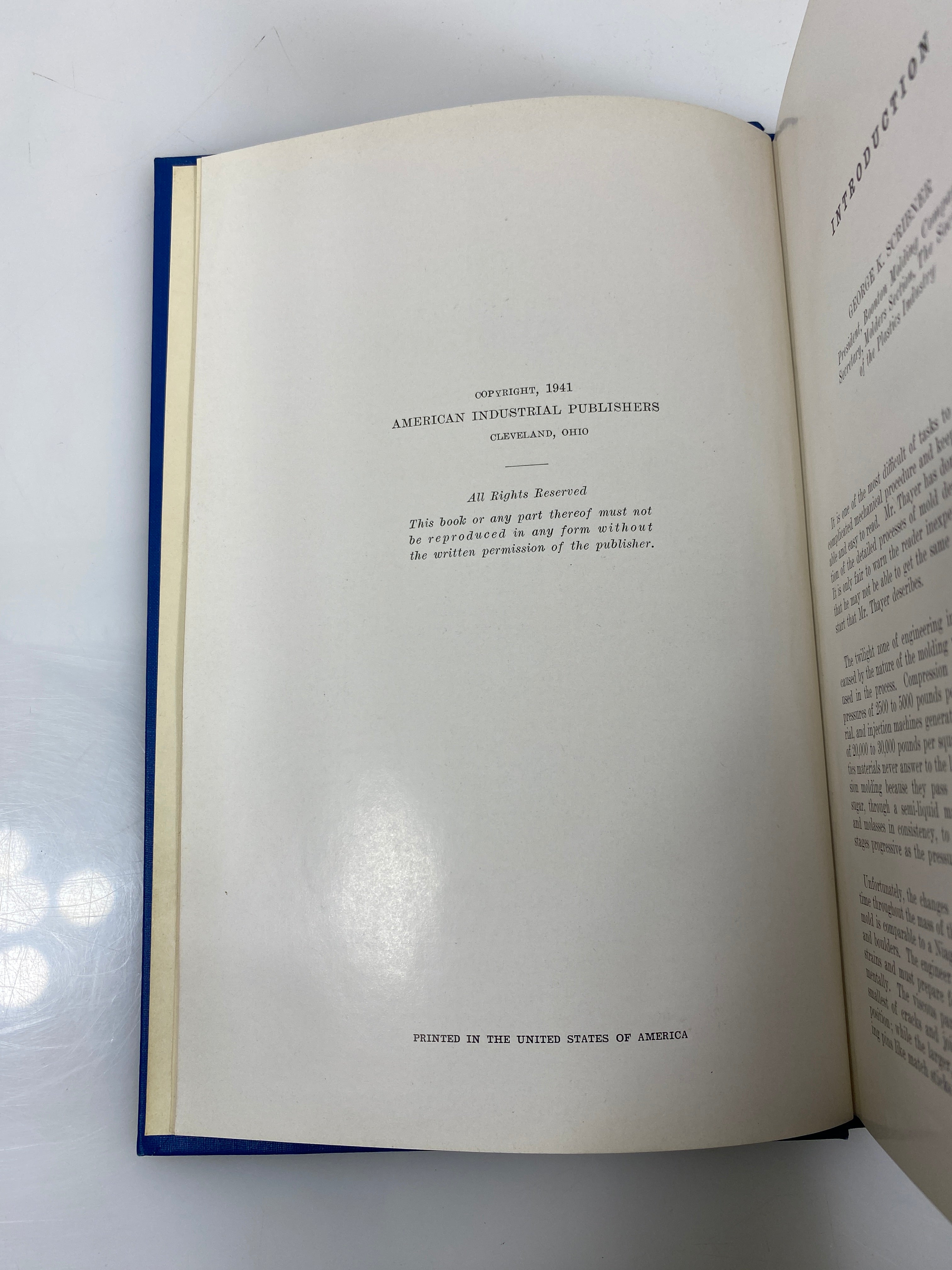 Plastic Mold Designing by Thayer 1st Ed. 1941 HC