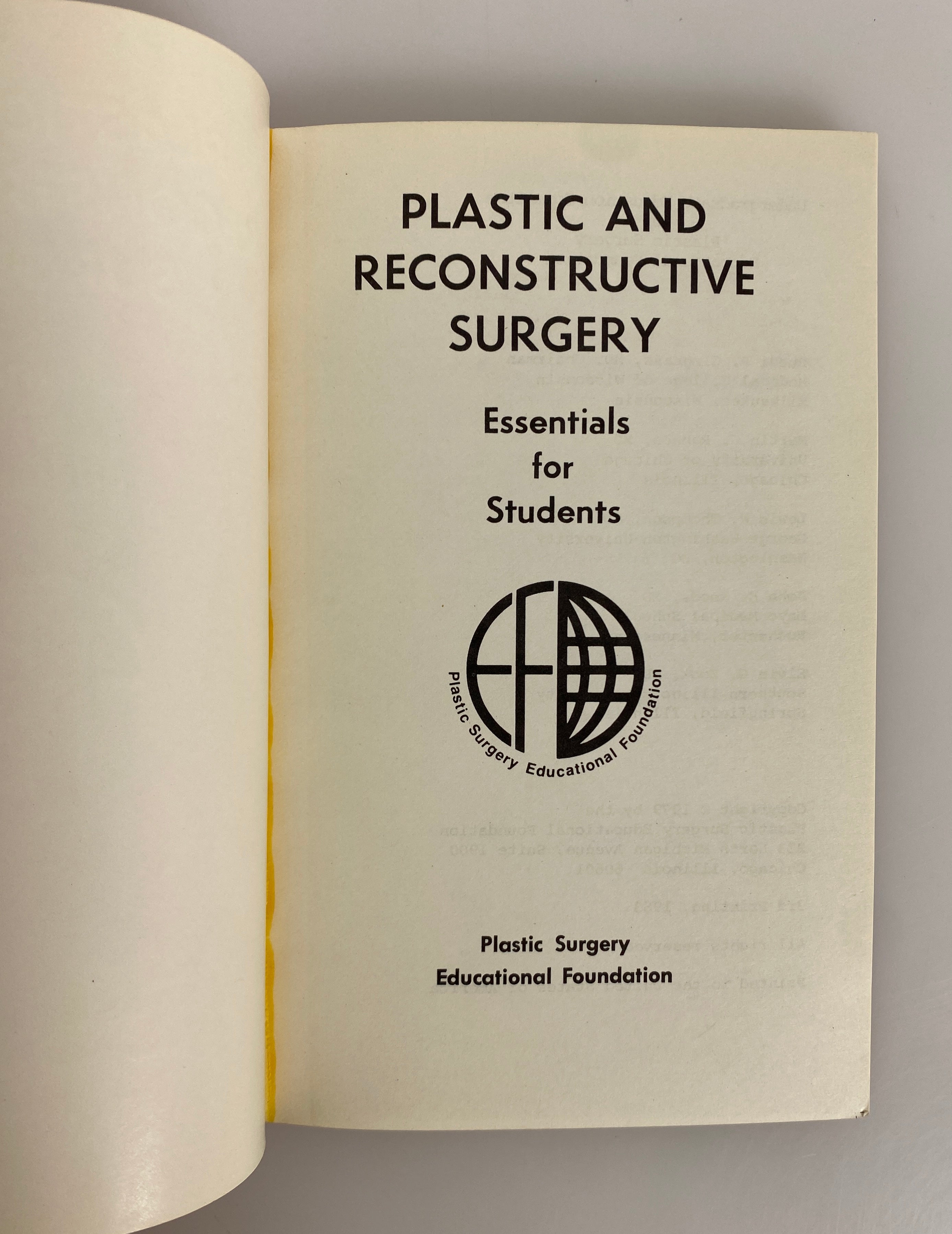 Plastic & Reconstructive Surgery Essentials for Students 1983 SC