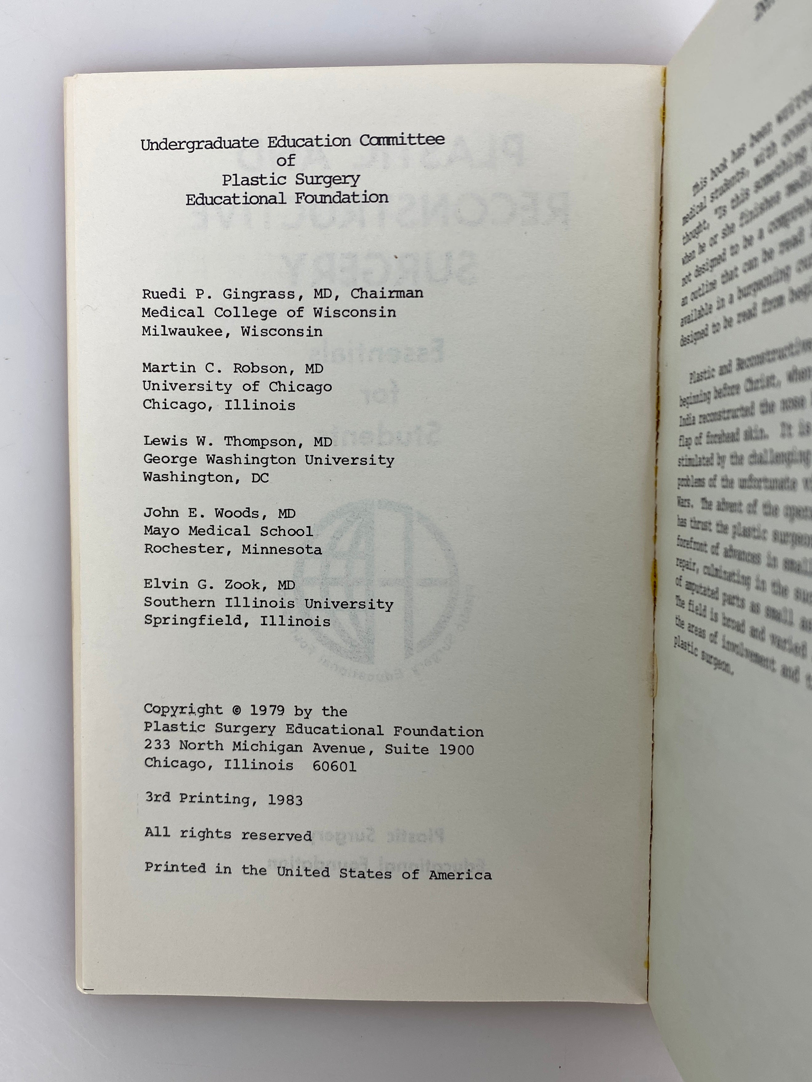 Plastic & Reconstructive Surgery Essentials for Students 1983 SC