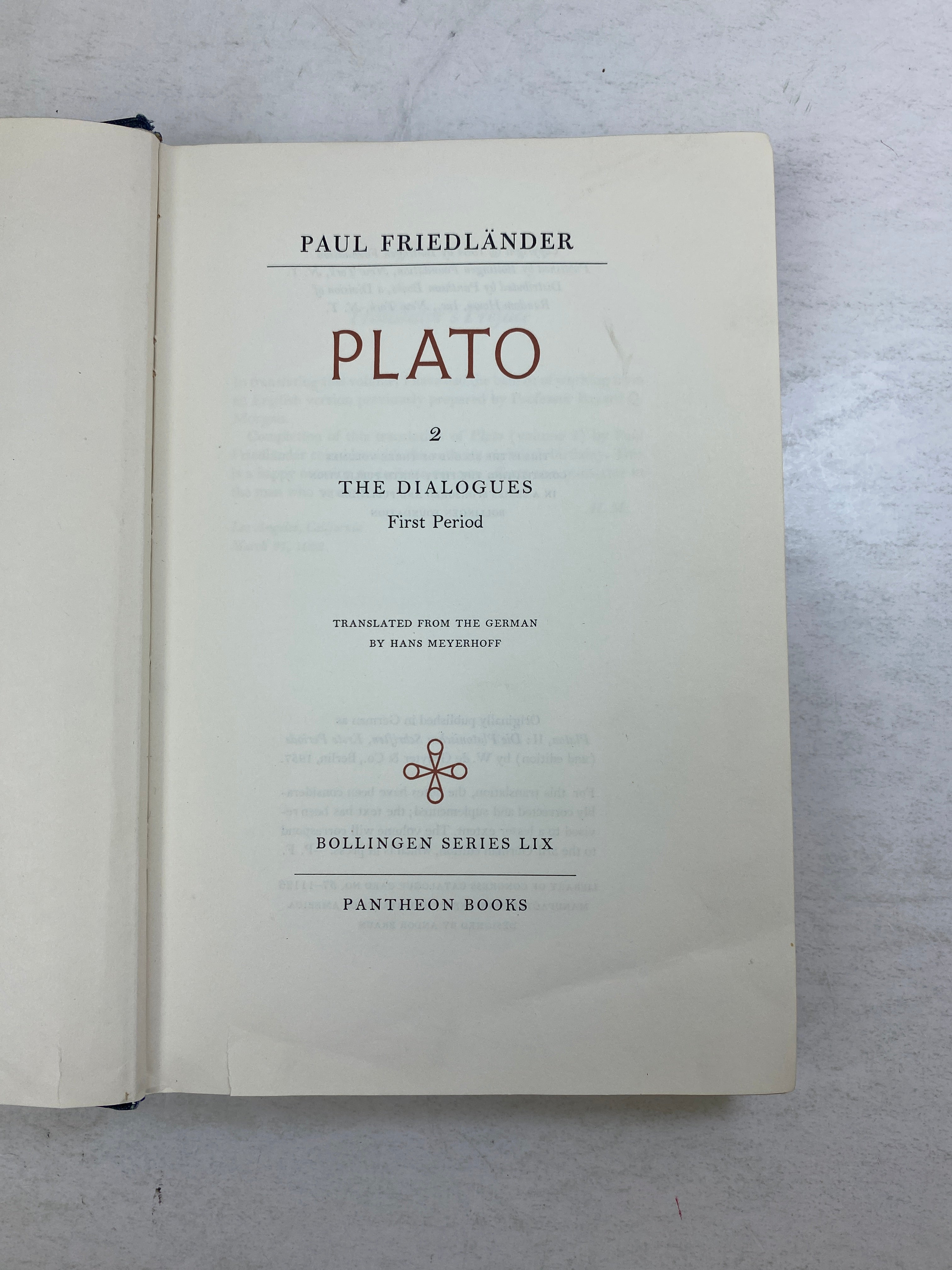 Plato 2 The Dialogues 1st Period by Friedlander Ex-library 1964 HC