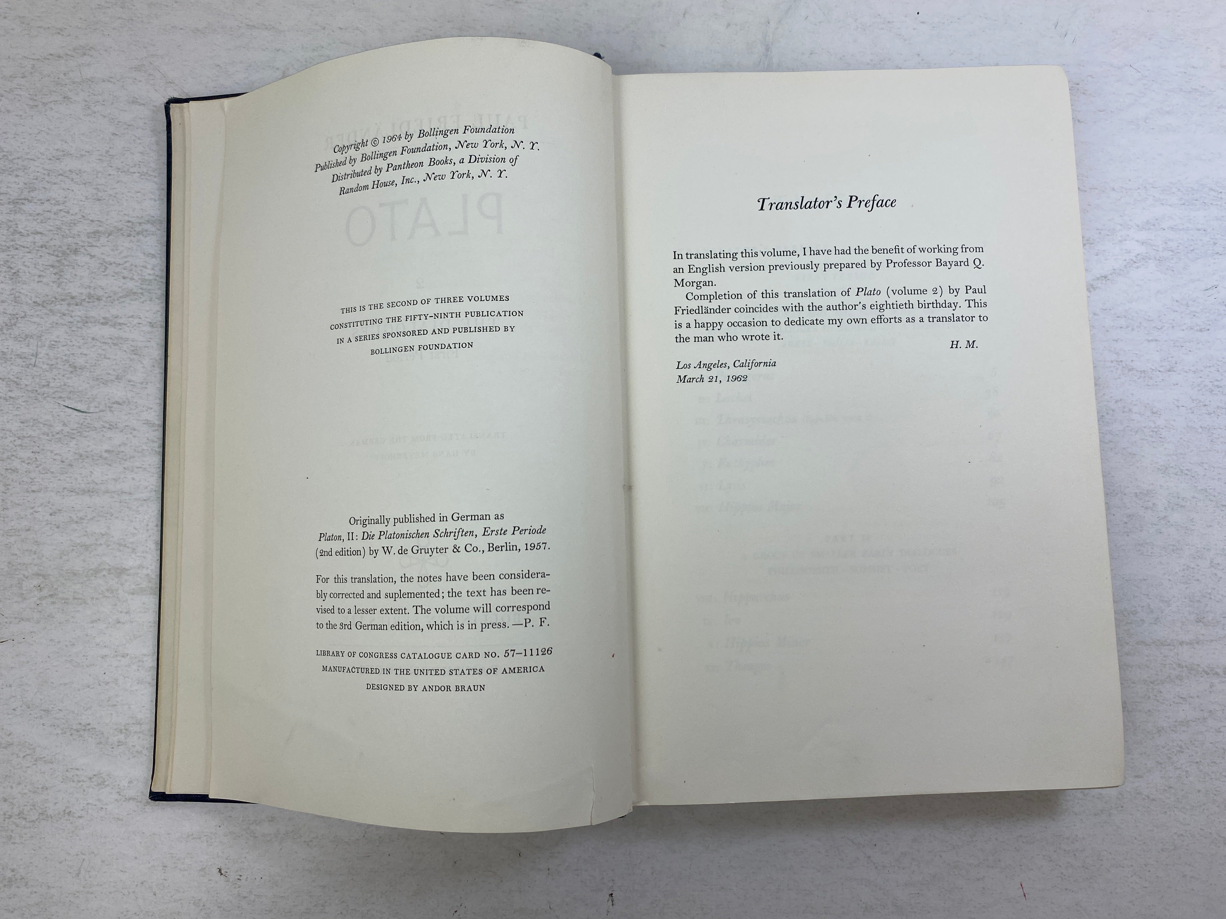 Plato 2 The Dialogues 1st Period by Friedlander Ex-library 1964 HC