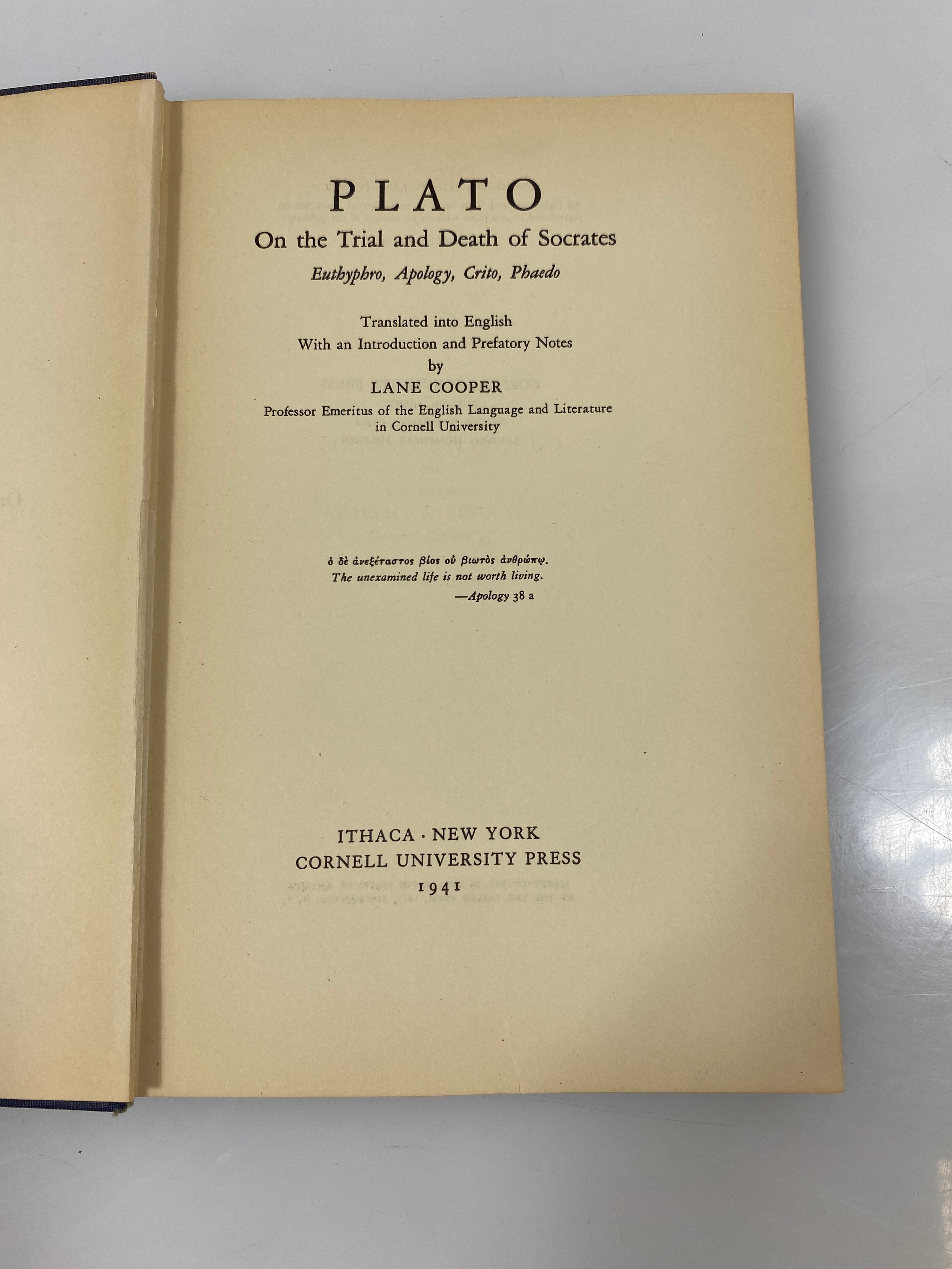 Plato on the Trial and Death of Socrates 1941 Cornell University Press HC