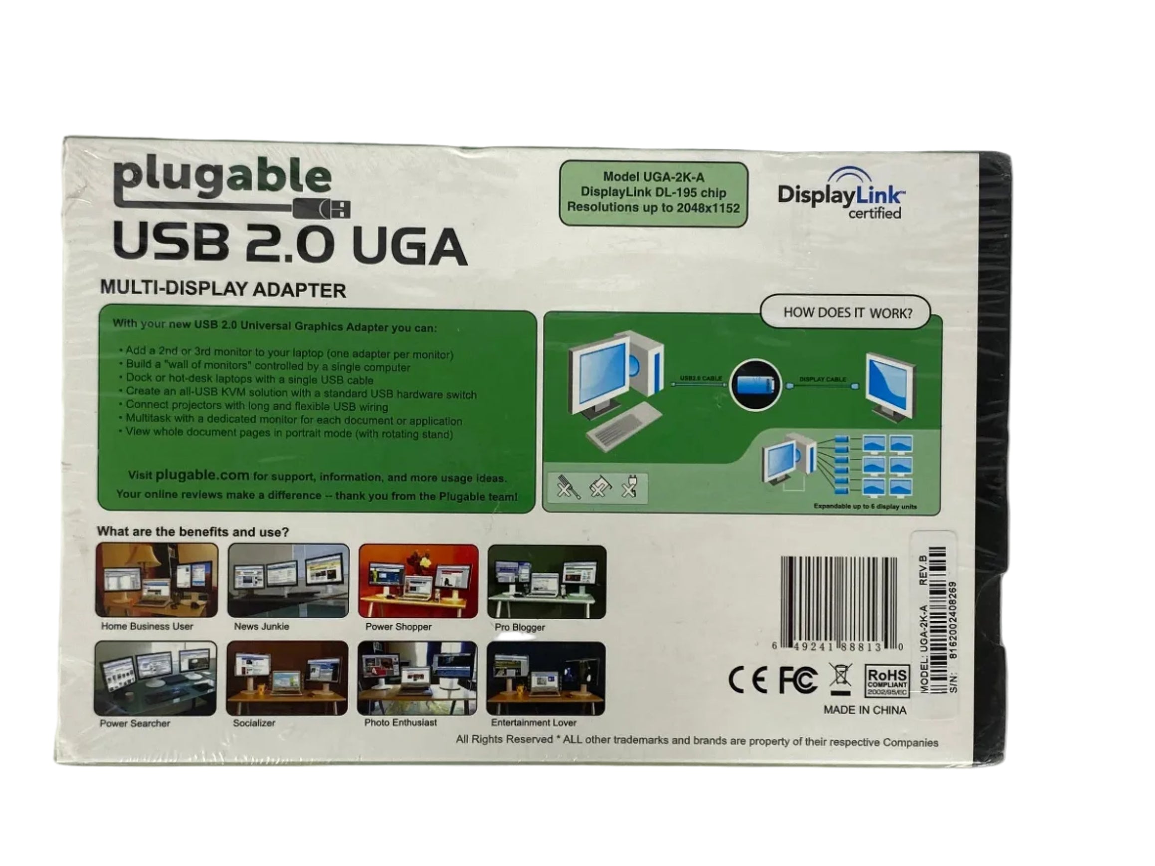 Plugable USB 2.0 UGA Display Adapter ( DisplayLink ) USB-VGA