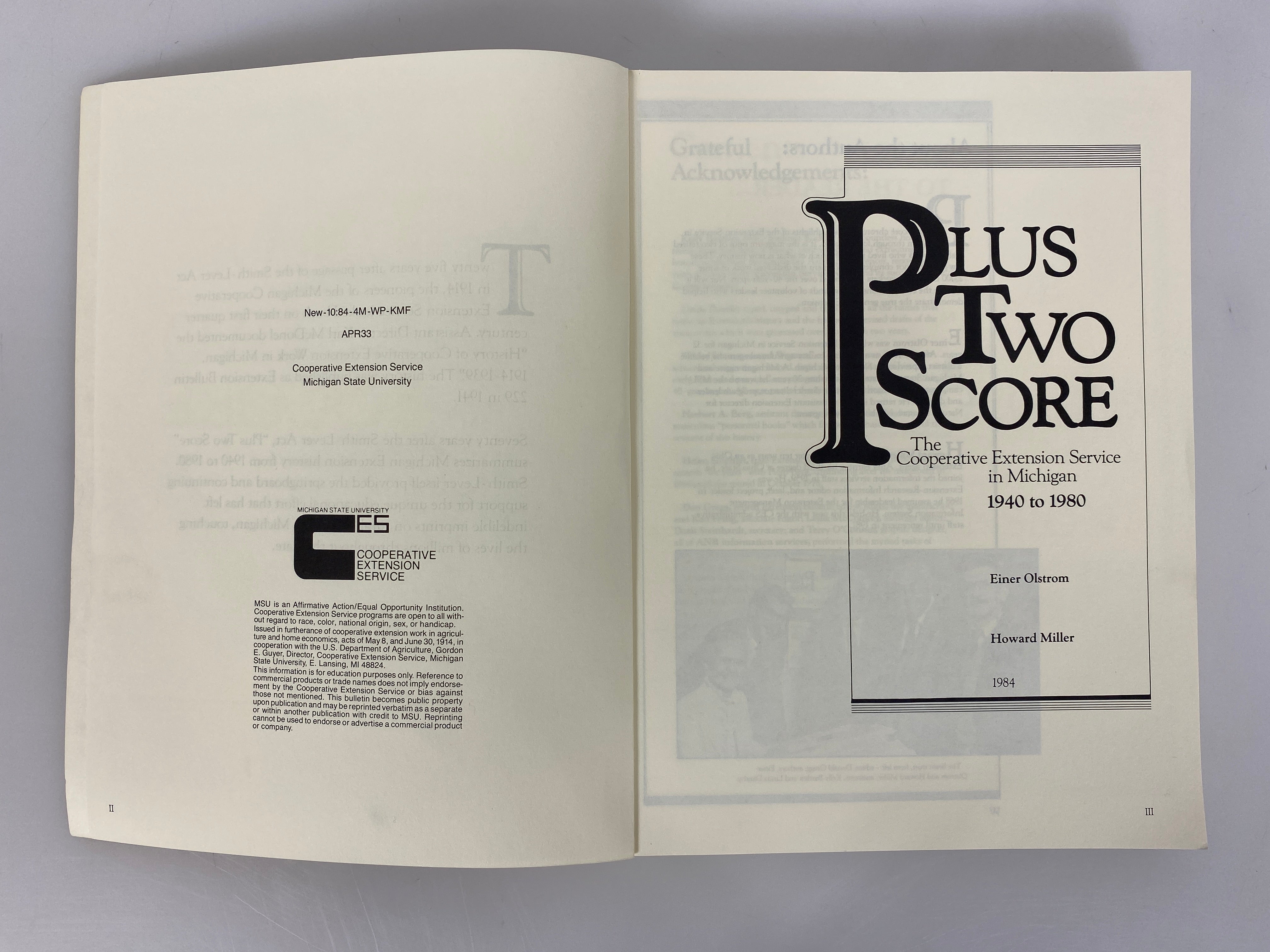Plus Two Score Cooperative Extension Service in Michigan 1940-1980 SC