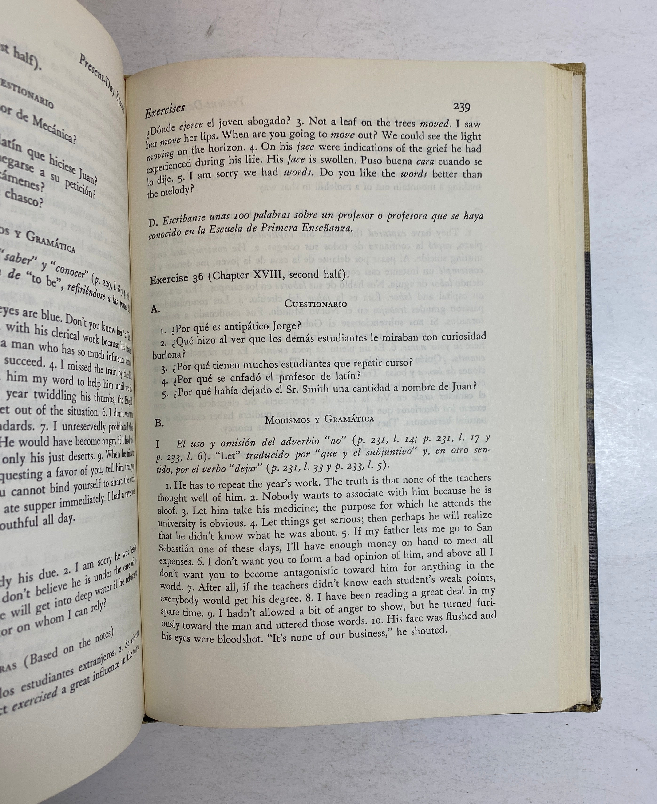 Present-Day Spanish by Bernard Levy 1941 Revised Edition Vintage HC