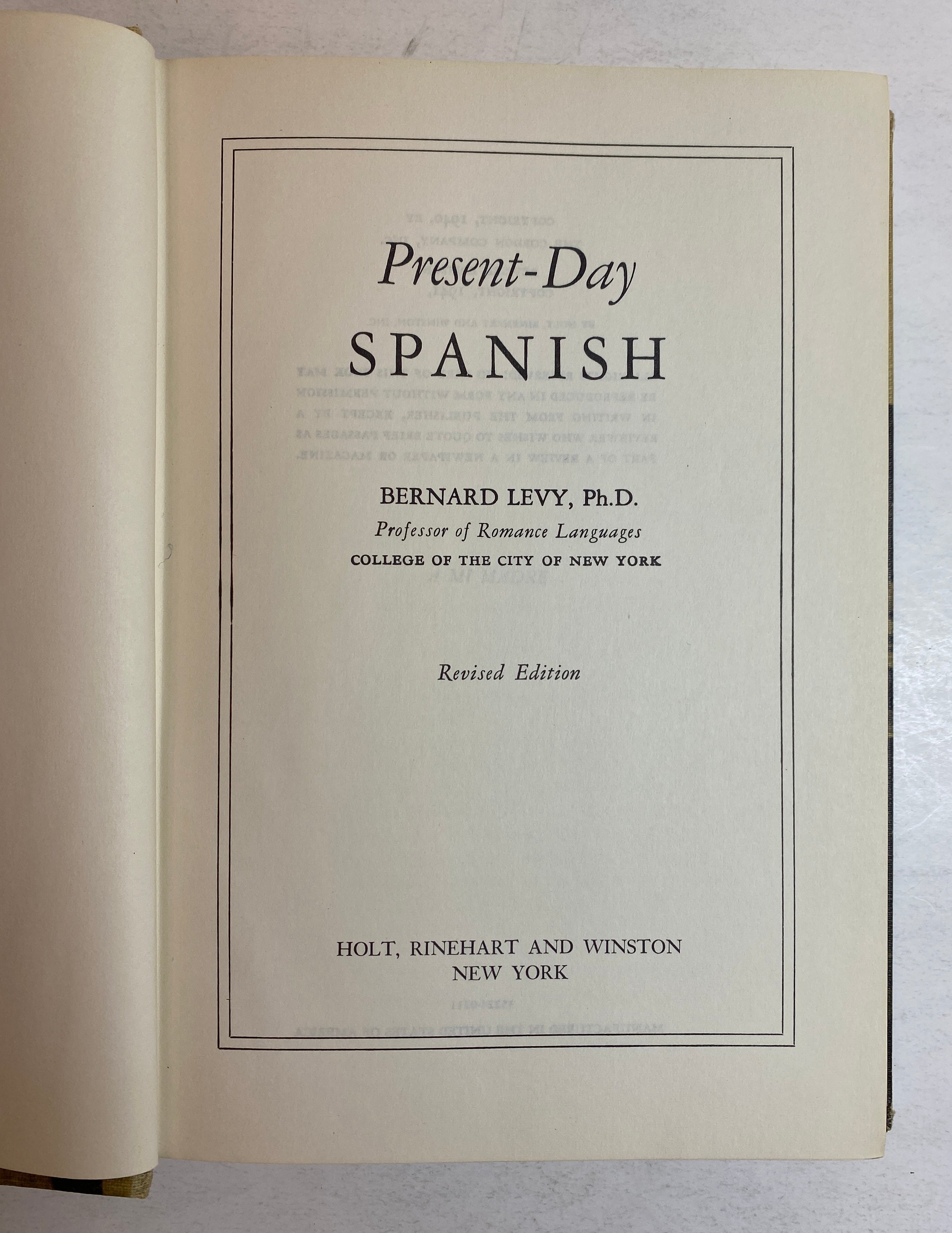 Present-Day Spanish by Bernard Levy 1941 Revised Edition Vintage HC