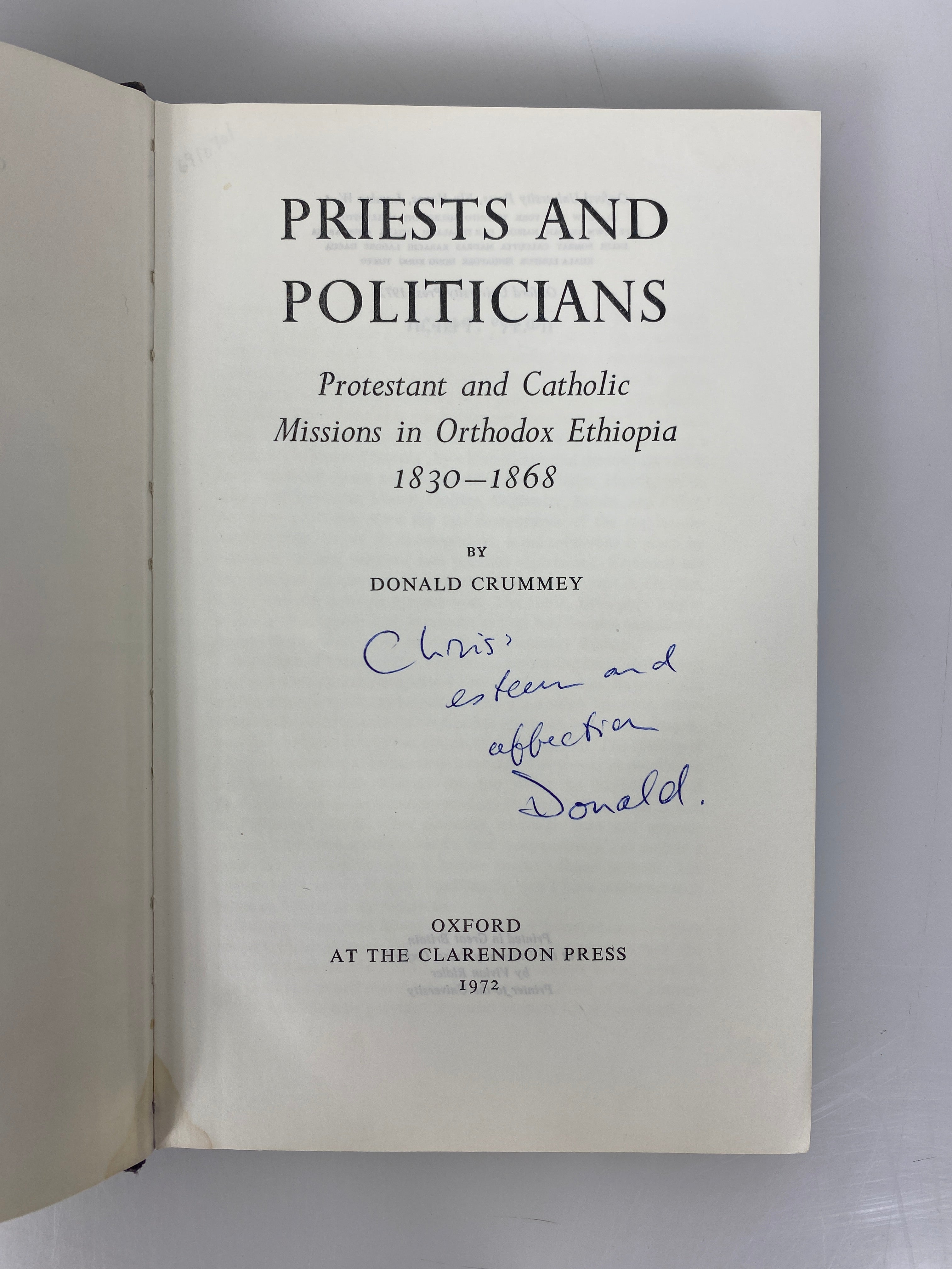 Priests and Politicians by Donald Crummey 1972 Signed Ex-Library HC