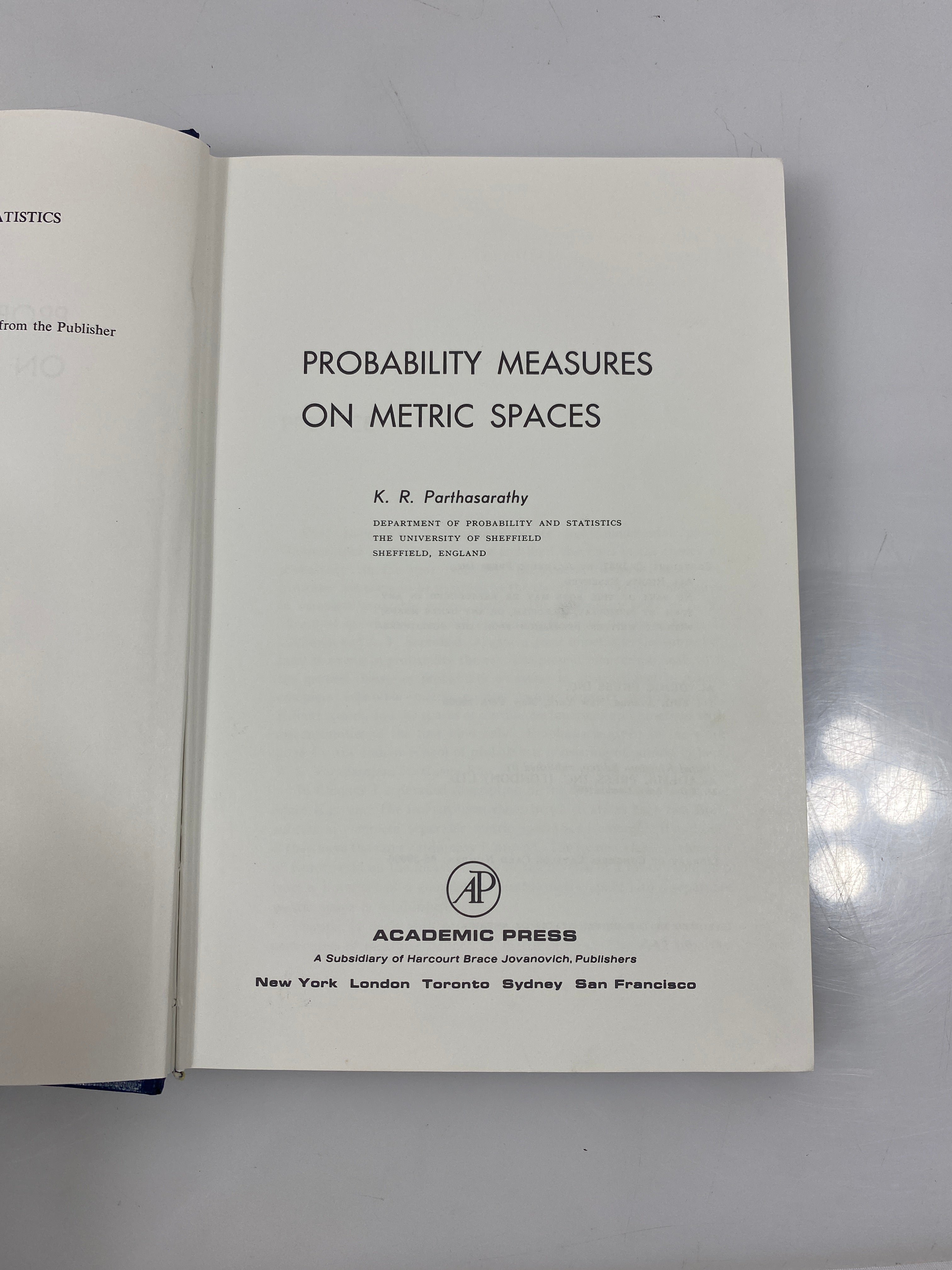 Probability Measures on Metric Spaces by Parthasarathy AP Ex-library 1967 HC