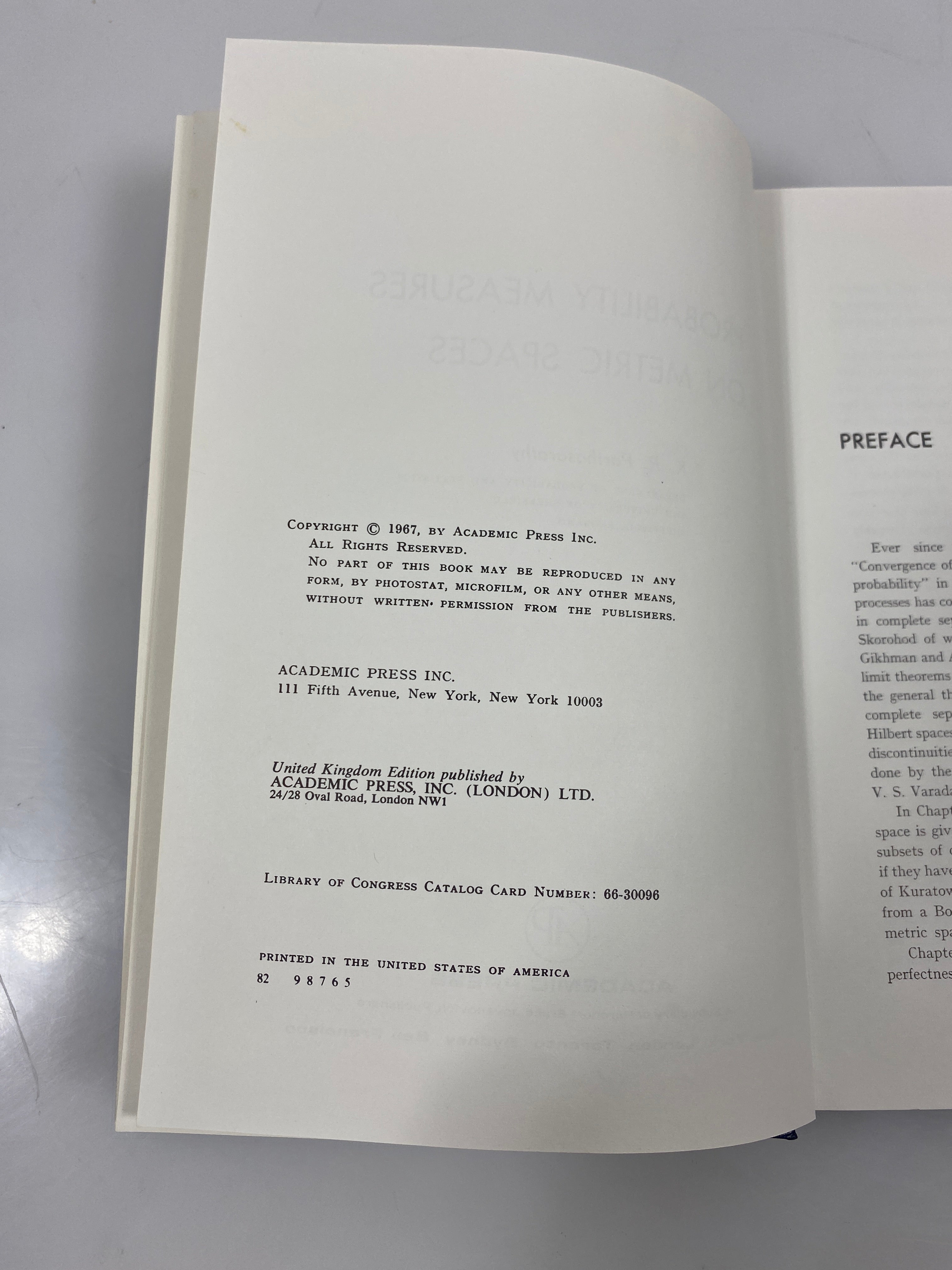 Probability Measures on Metric Spaces by Parthasarathy AP Ex-library 1967 HC