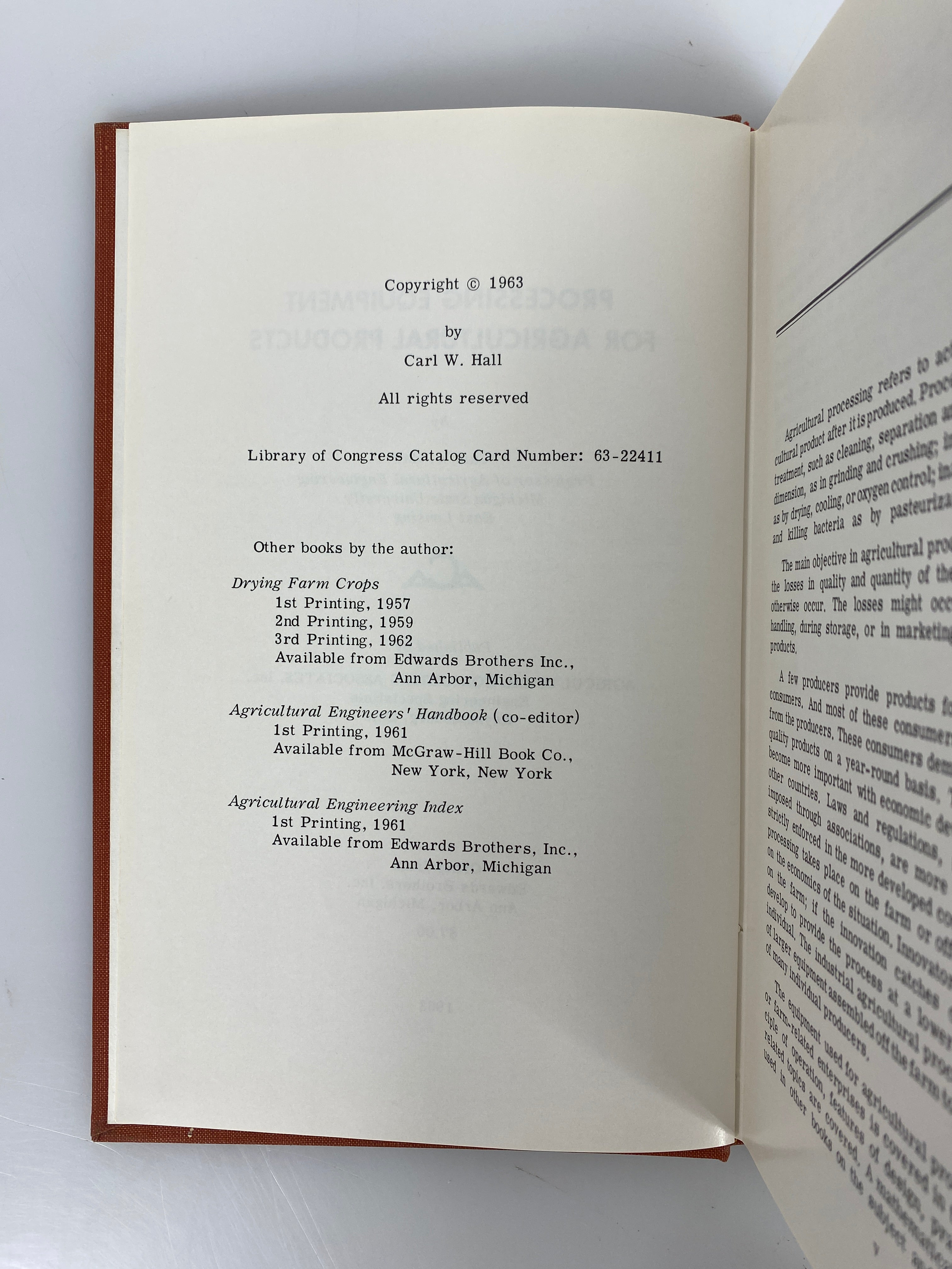 Processing Equipment for Agricultural Products Carl Hall 1963 HC