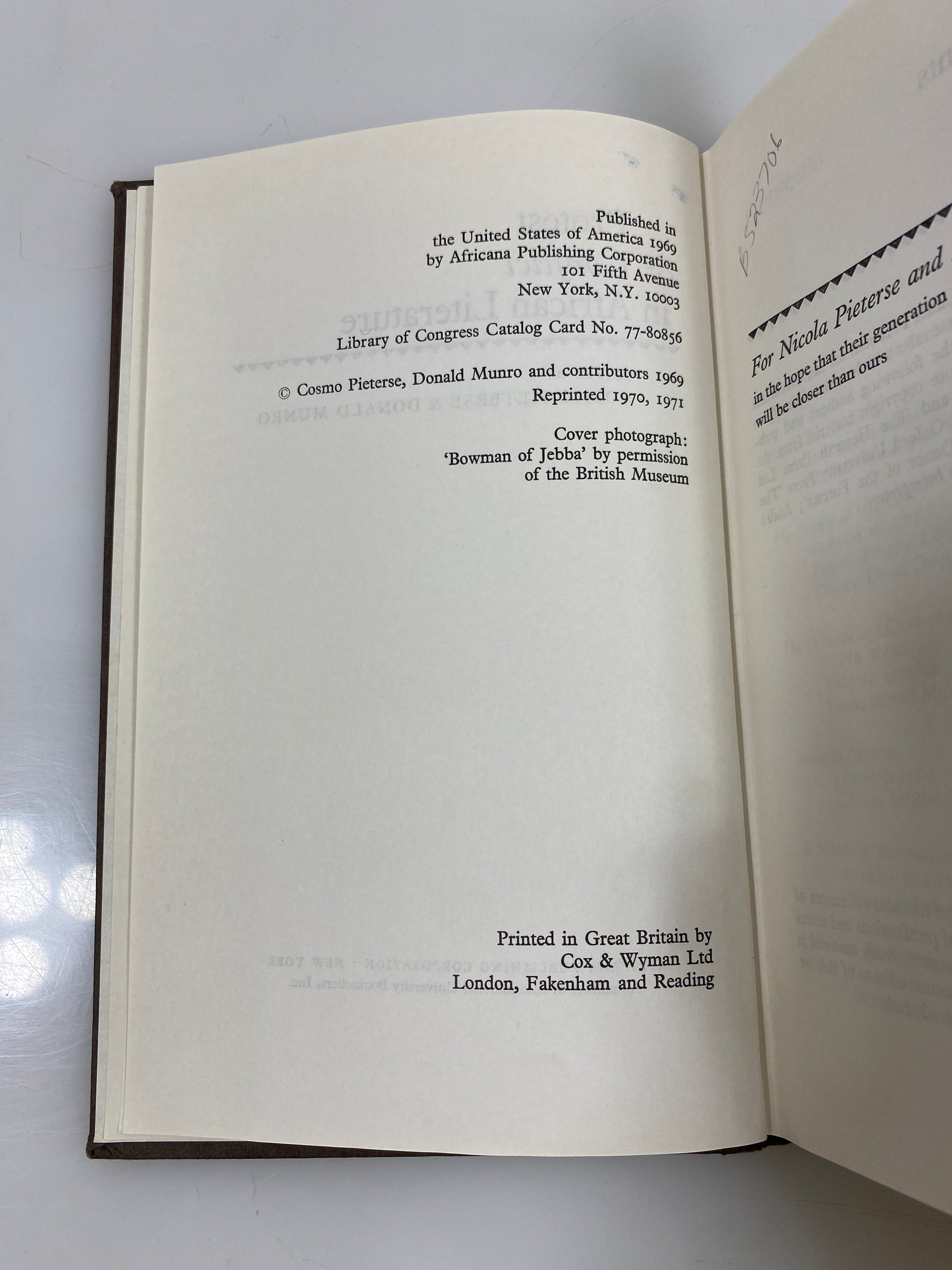 Protest & Conflict in African Literature Pieterse/Munro Ex-library 1971 HC