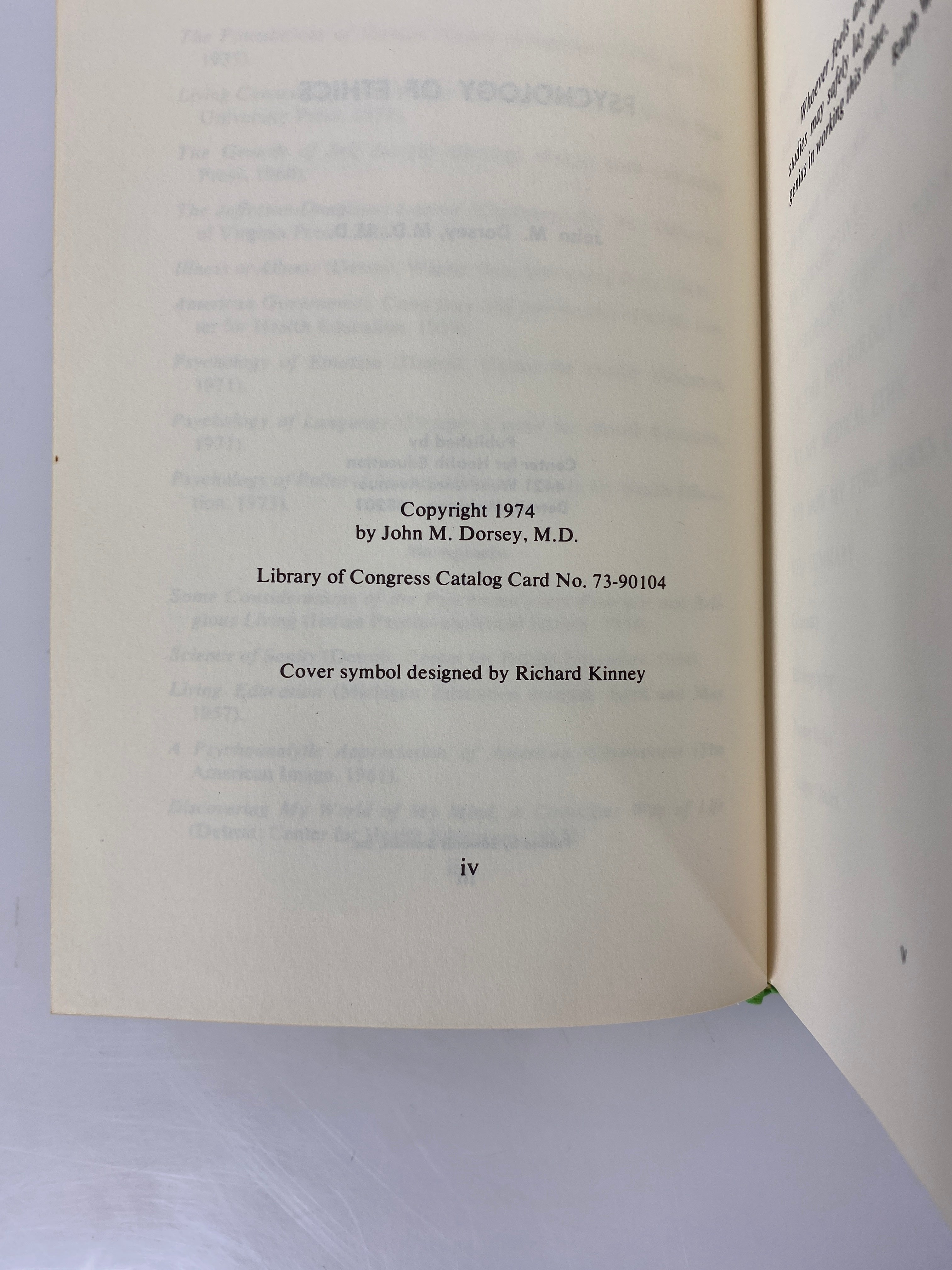 Psychology of Ethics John Dorsey 1974 Inscribed to MI Deputy A.G. by Author HCDJ