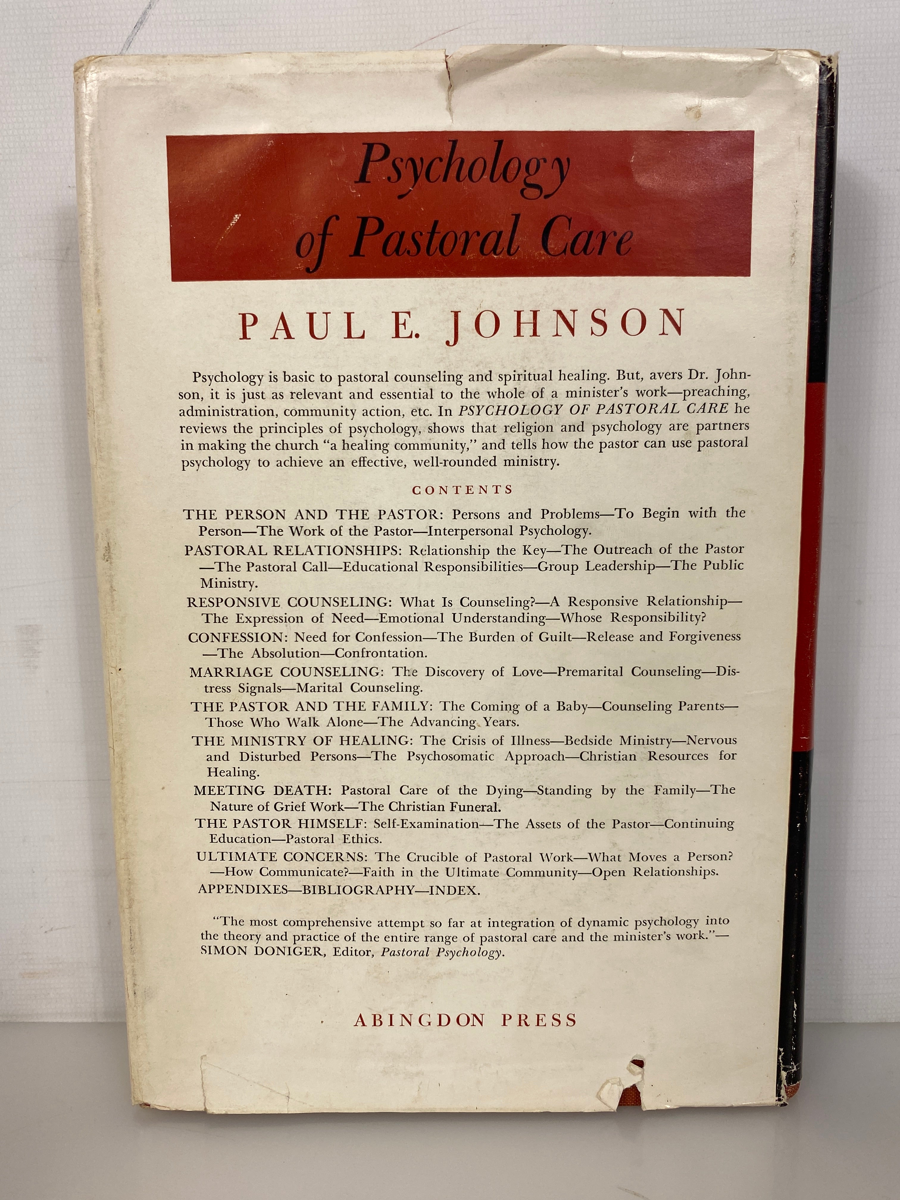 Psychology of Pastoral Care by Paul Johnson 1953 HC DJ