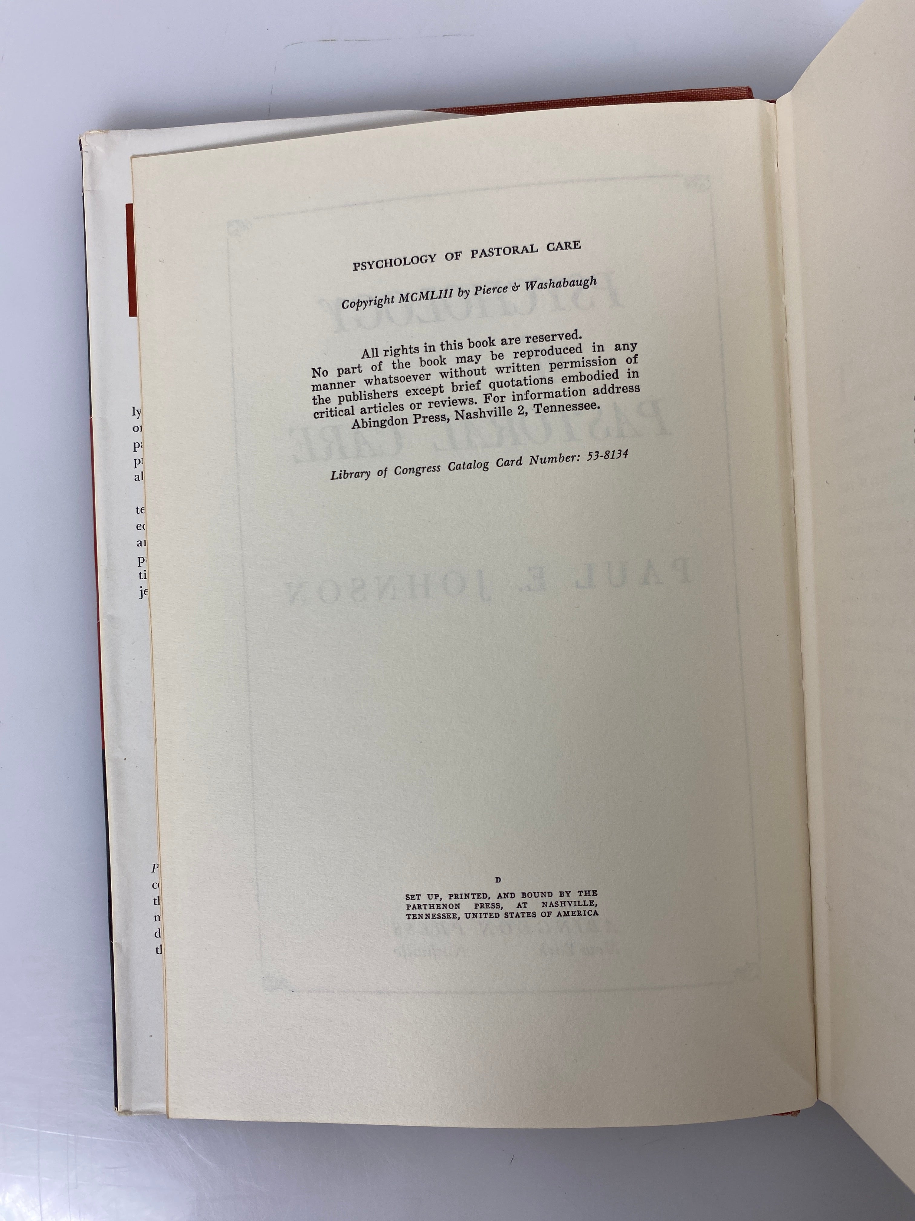 Psychology of Pastoral Care by Paul Johnson 1953 HC DJ