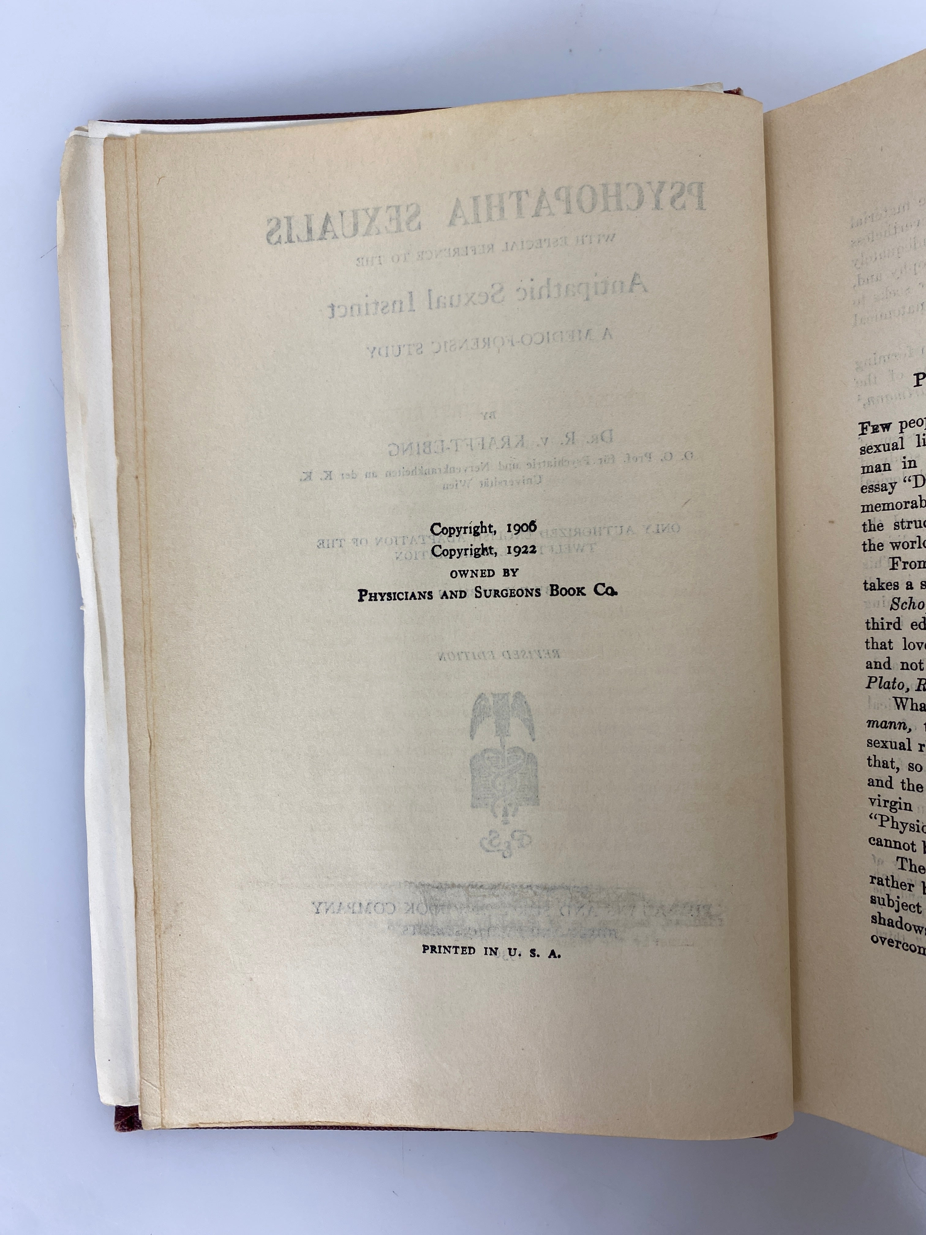 Psychopathia Sexualis by Krafft-Ebing 1922 Revised Ed Antique HC