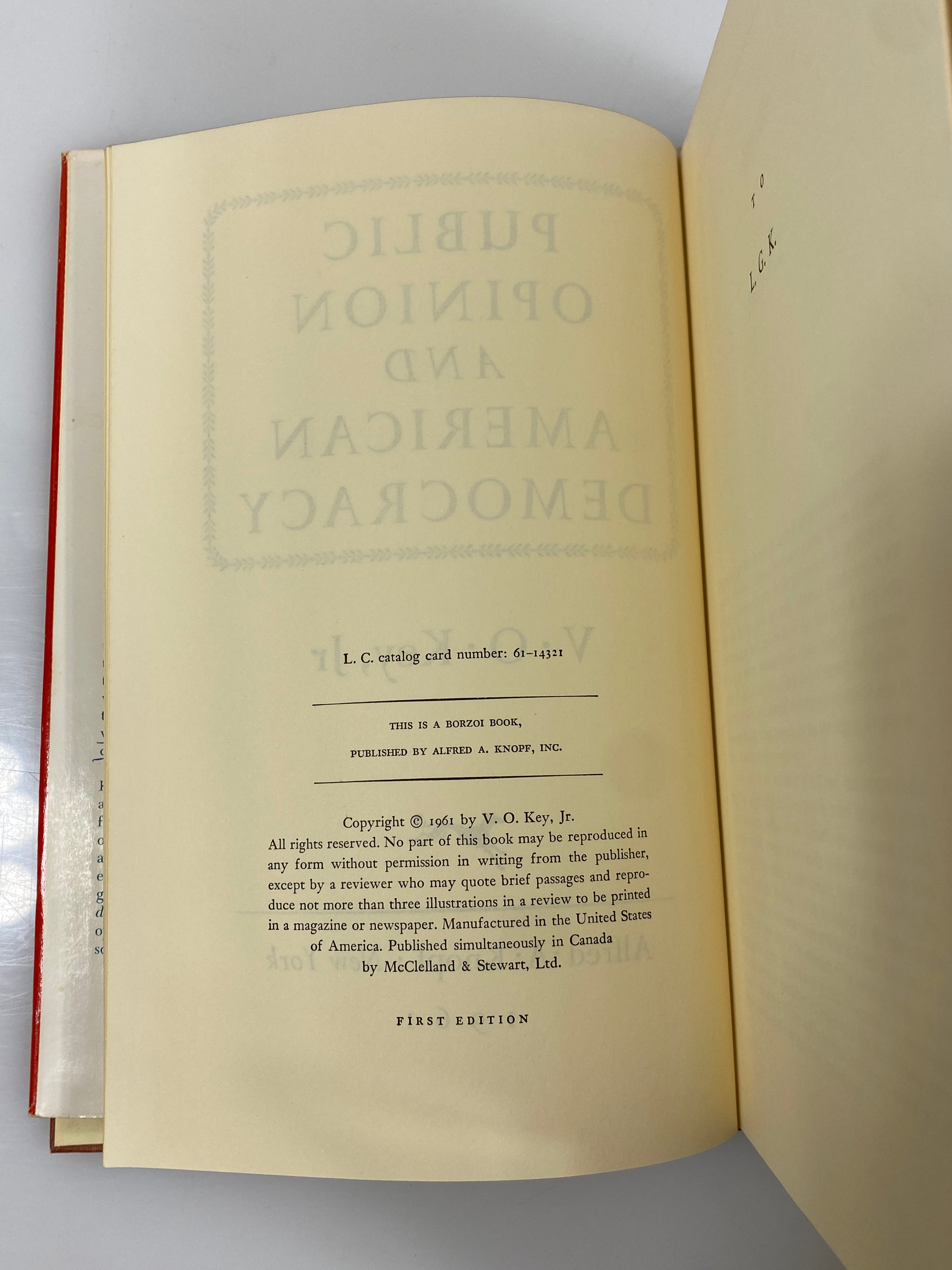 Public Opinion & American Democracy by V.O. Key 1961 First Edition HC DJ
