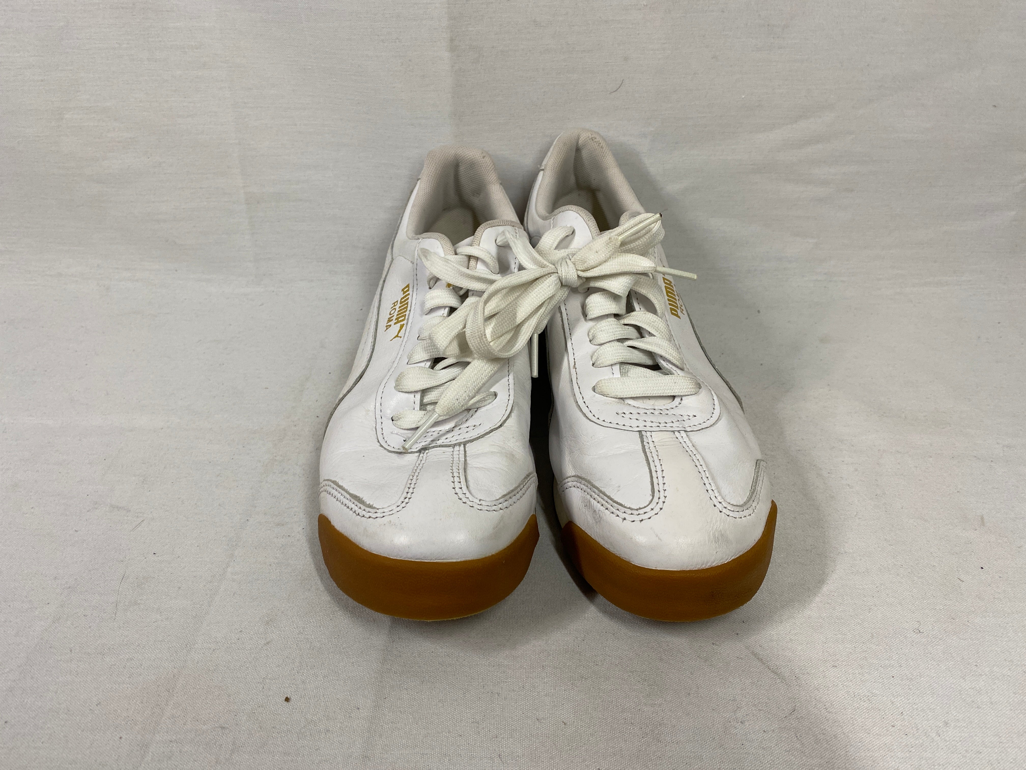 Puma Roma Classic White, Gold, Gum Leather Shoes Men's Size 10.5