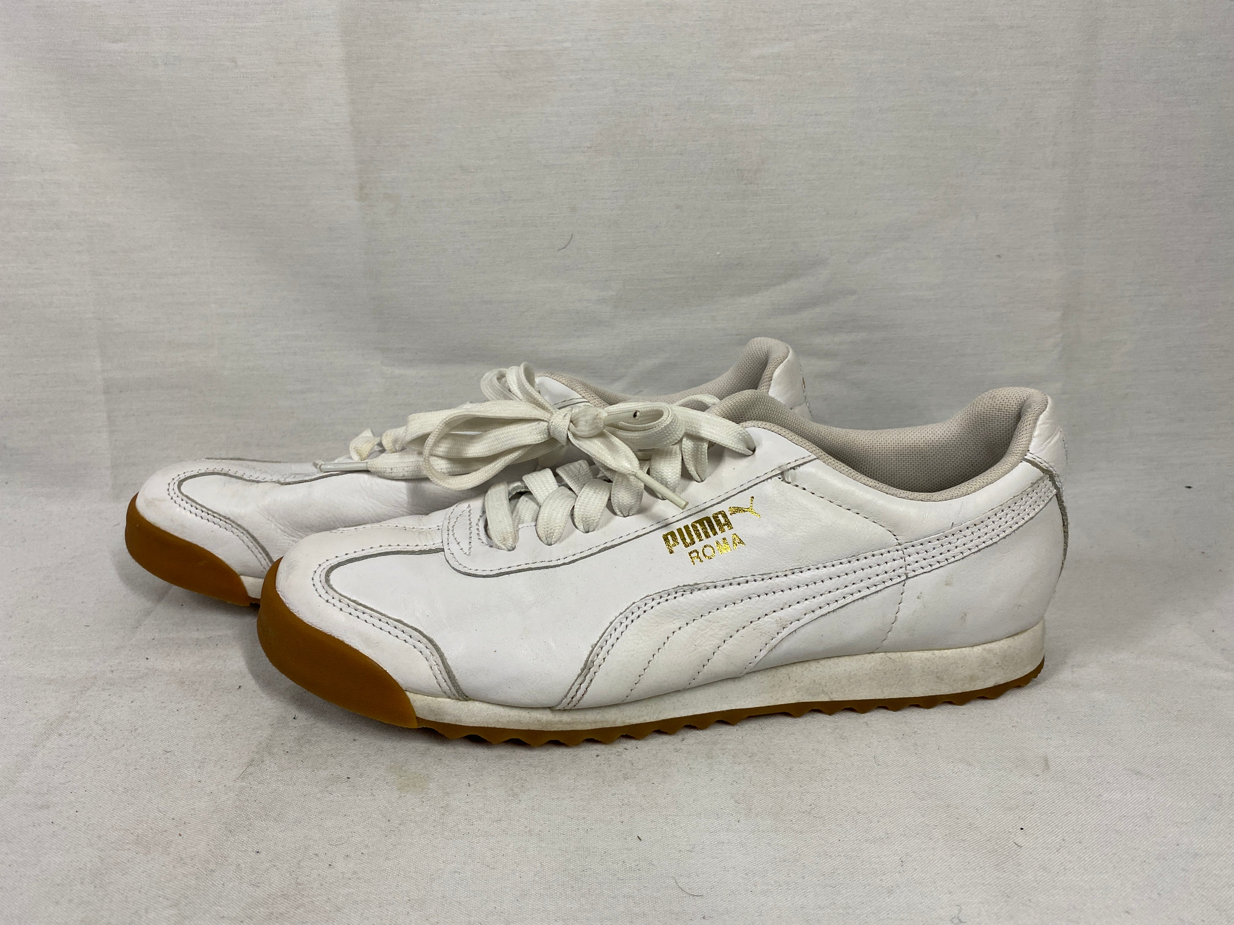 Puma Roma Classic White, Gold, Gum Leather Shoes Men's Size 10.5