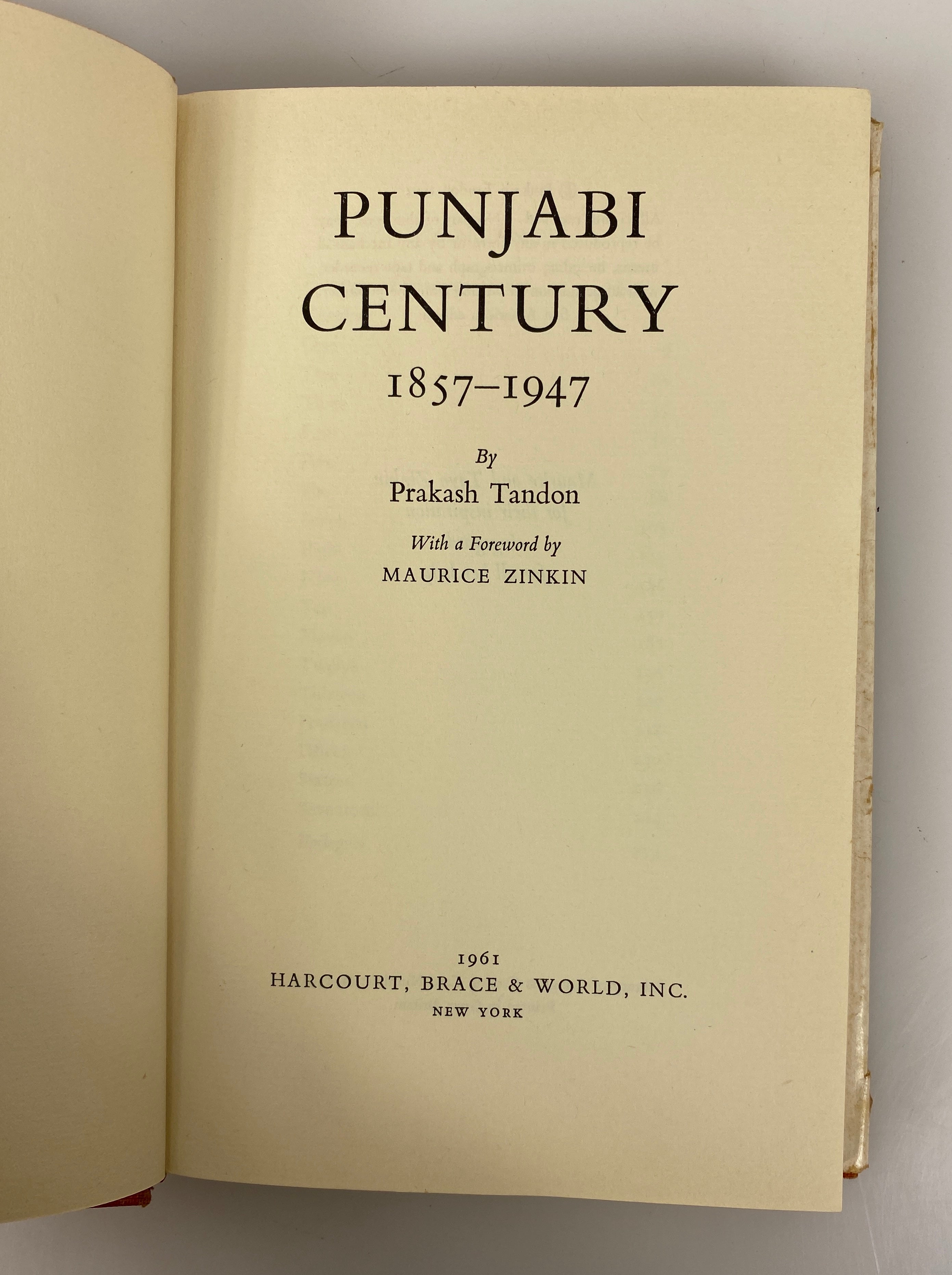 Punjabi Century by Prakash Tandon 1961 1st American Edition HC DJ