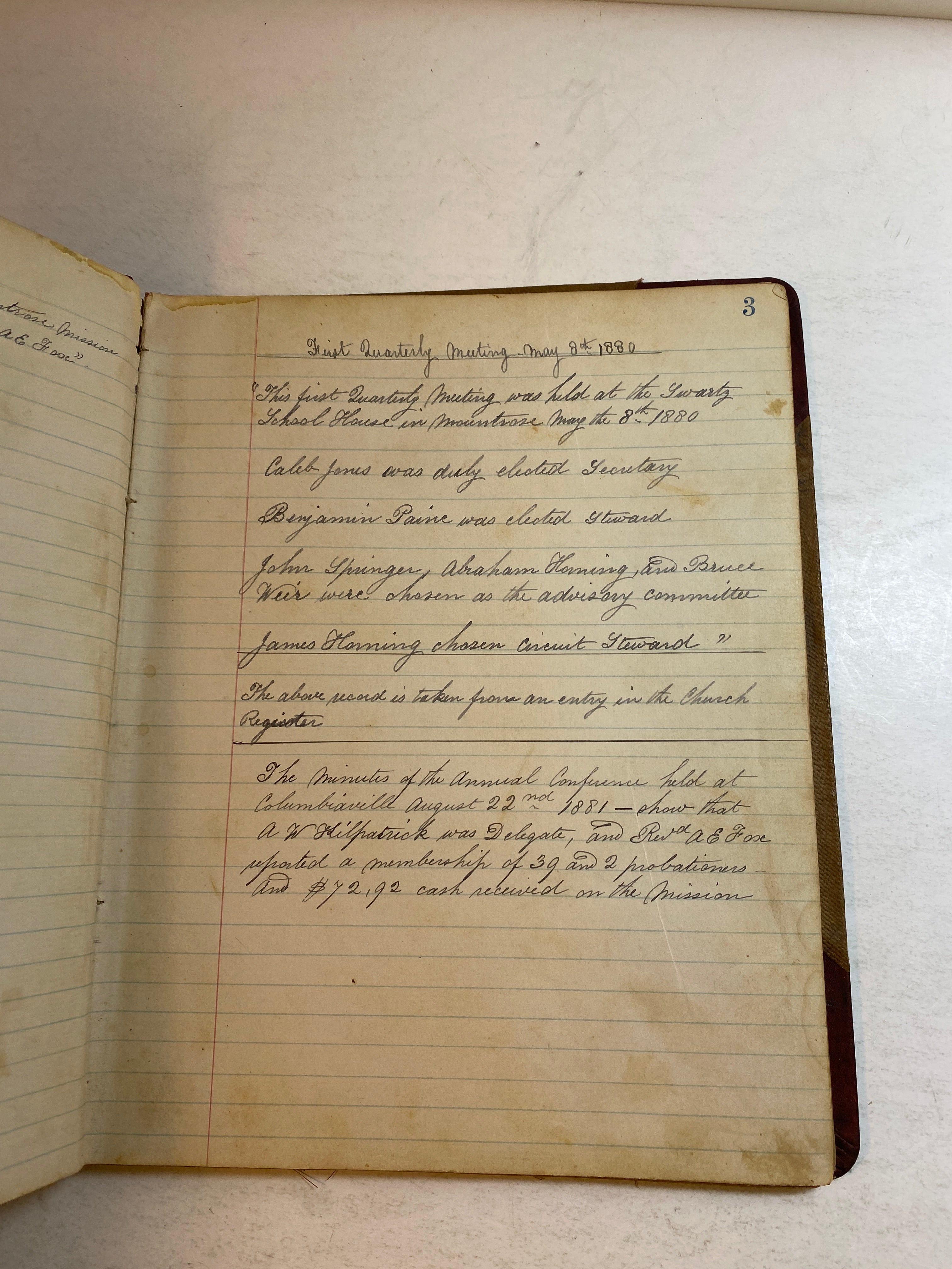 Quarterly Conference Montrose, Michigan Methodist Church Notes 1880-1899