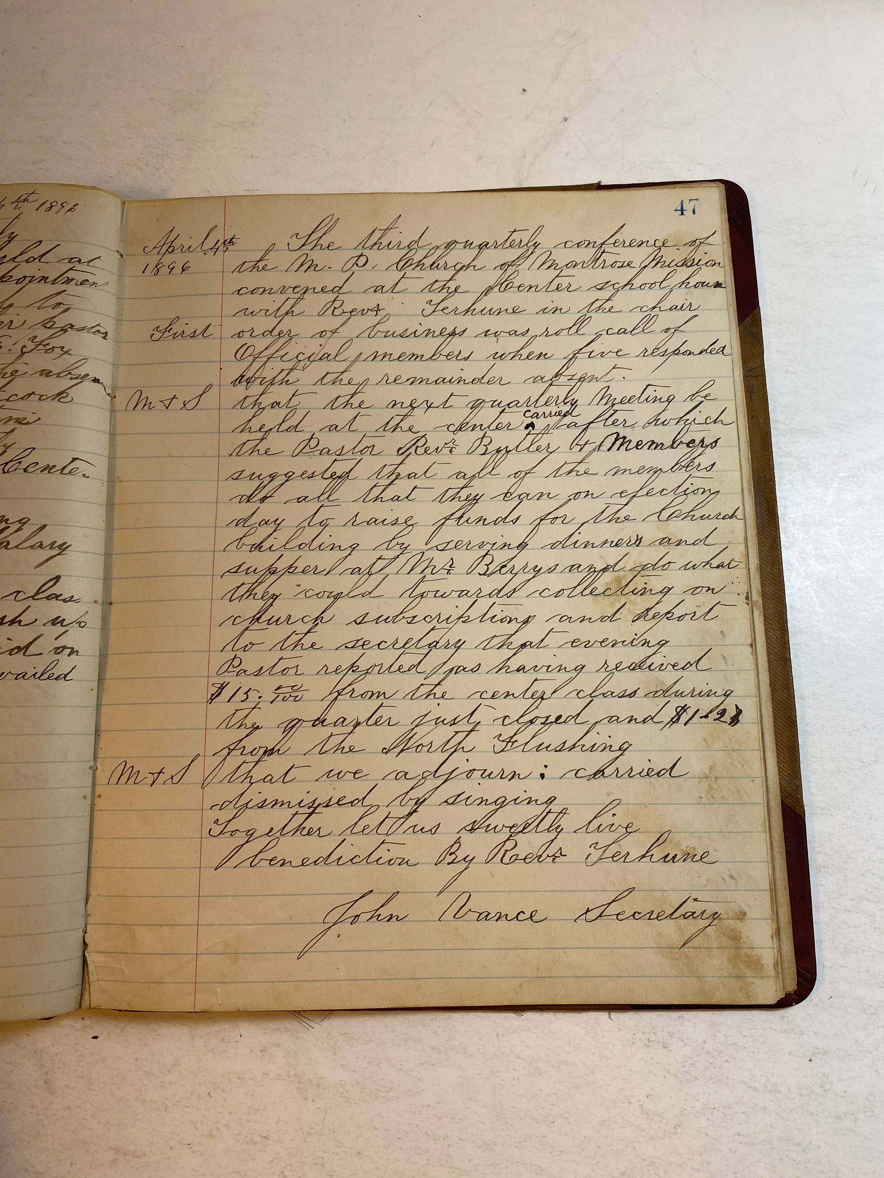 Quarterly Conference Montrose, Michigan Methodist Church Notes 1880-1899