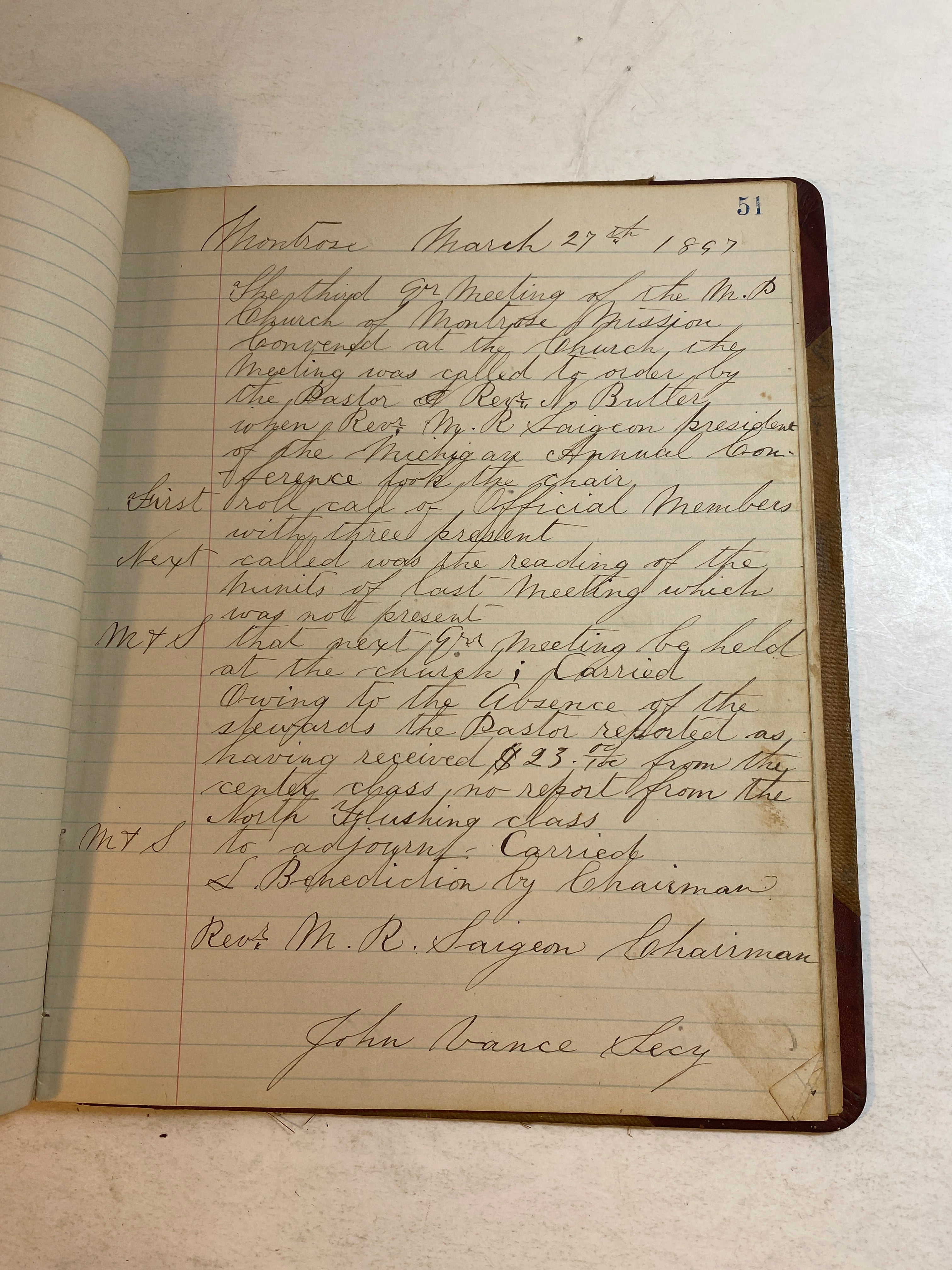 Quarterly Conference Montrose, Michigan Methodist Church Notes 1880-1899