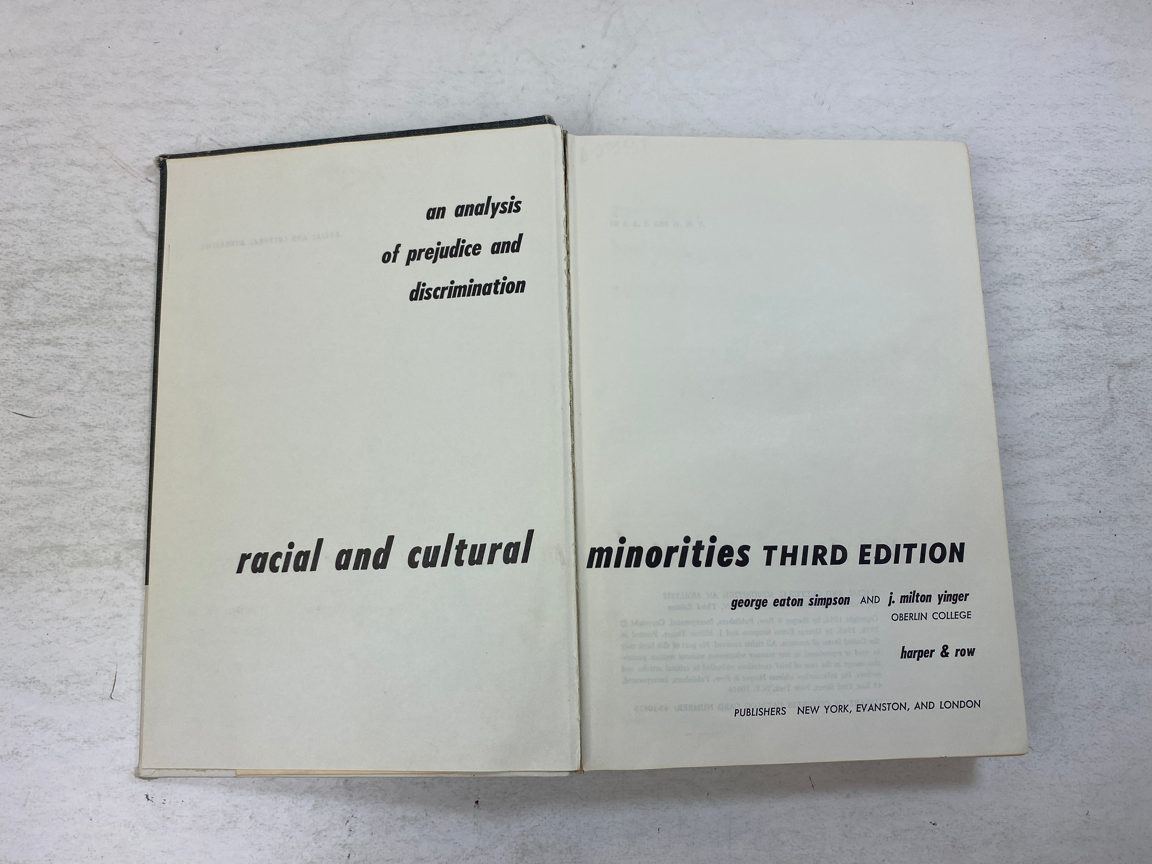 Racial and Cultural Minorities by Simpson/Yinger Ex-library 1965 HC