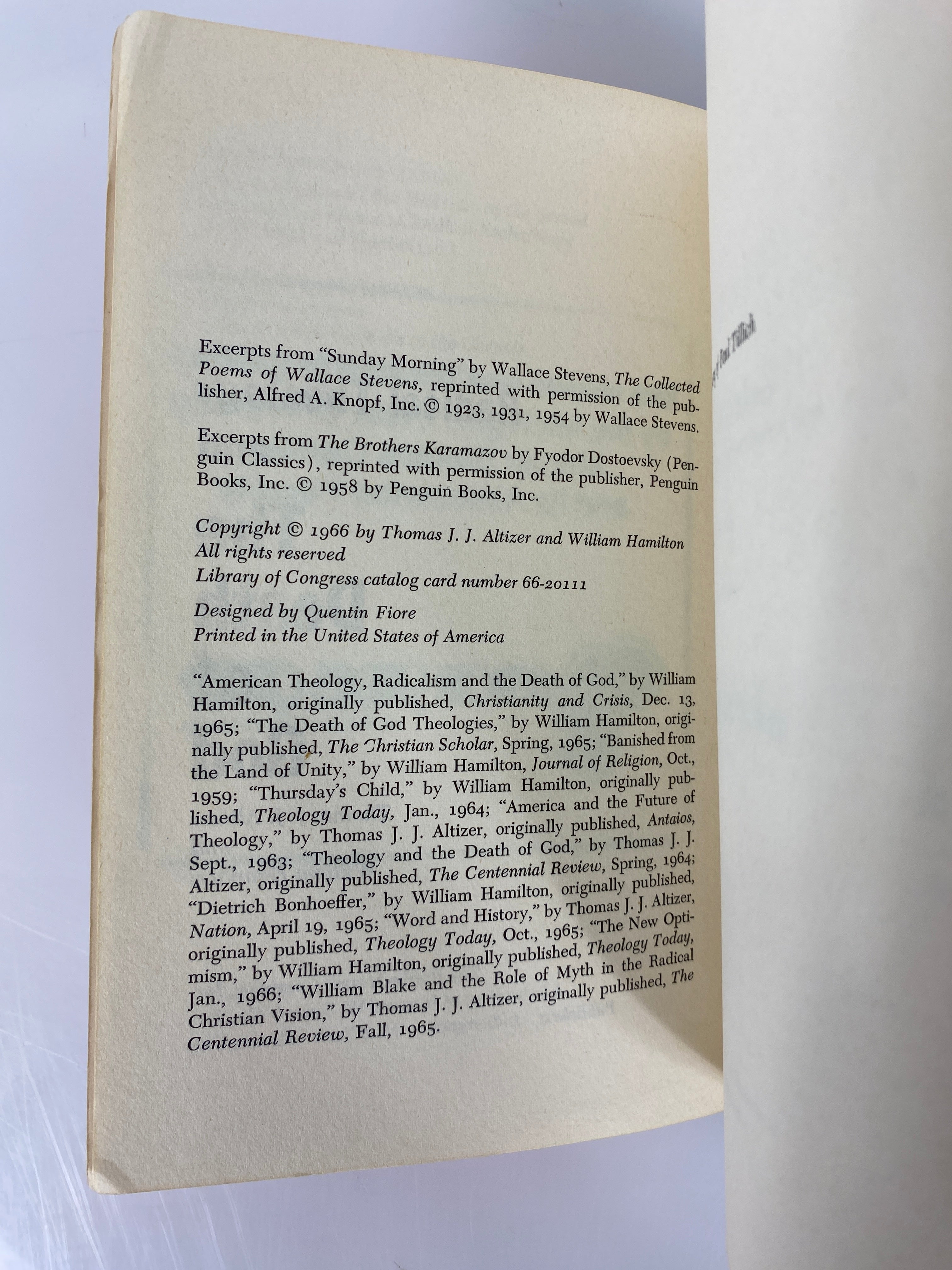 Radical Theology & The Death of God by Altizer/Hamilton 1966 SC